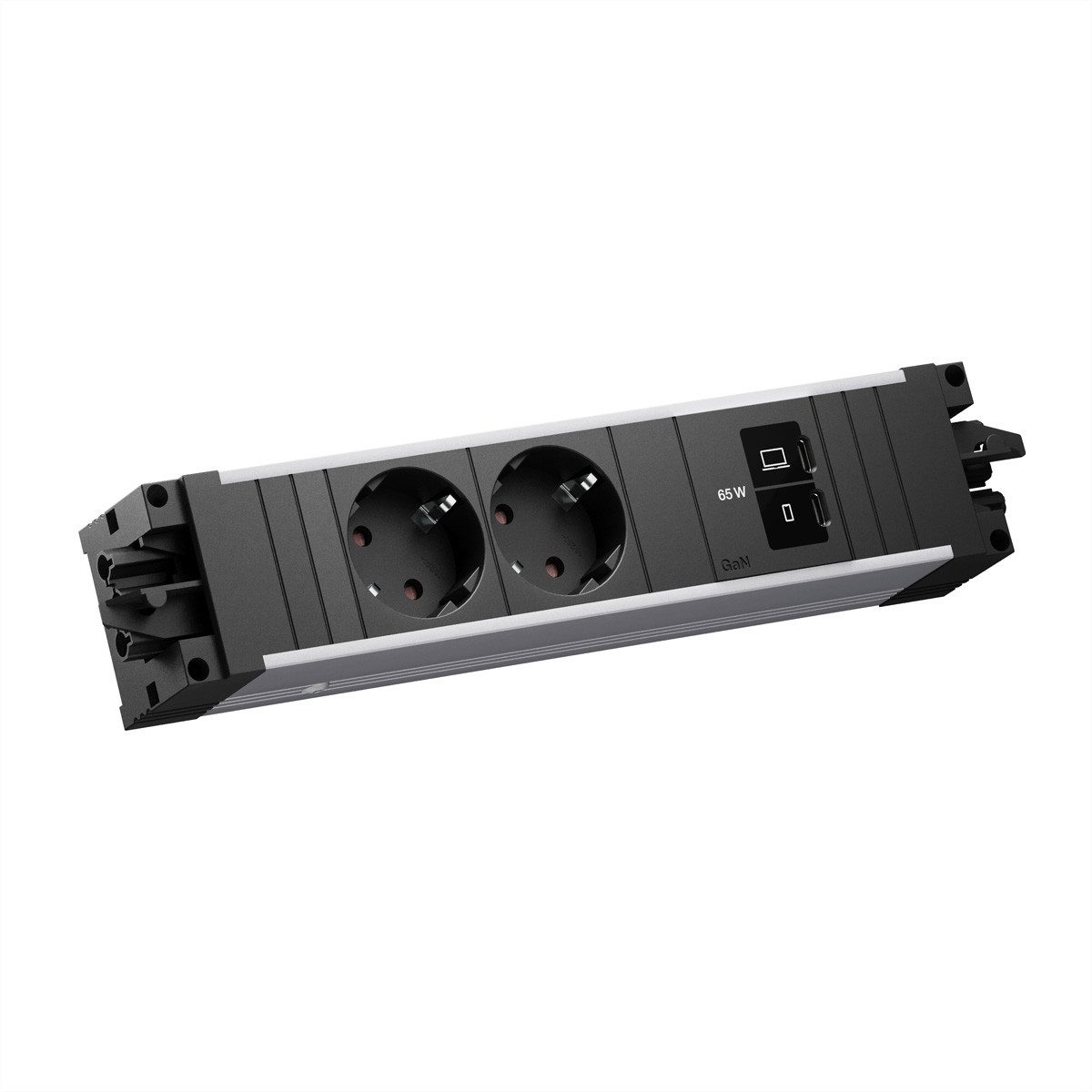 Bachmann STEP ALU 2xCEE7/3 Einbau-Tischsteckdosenleiste (Kabellänge 0 m), 1xUSB C/C 65W, BM0022276