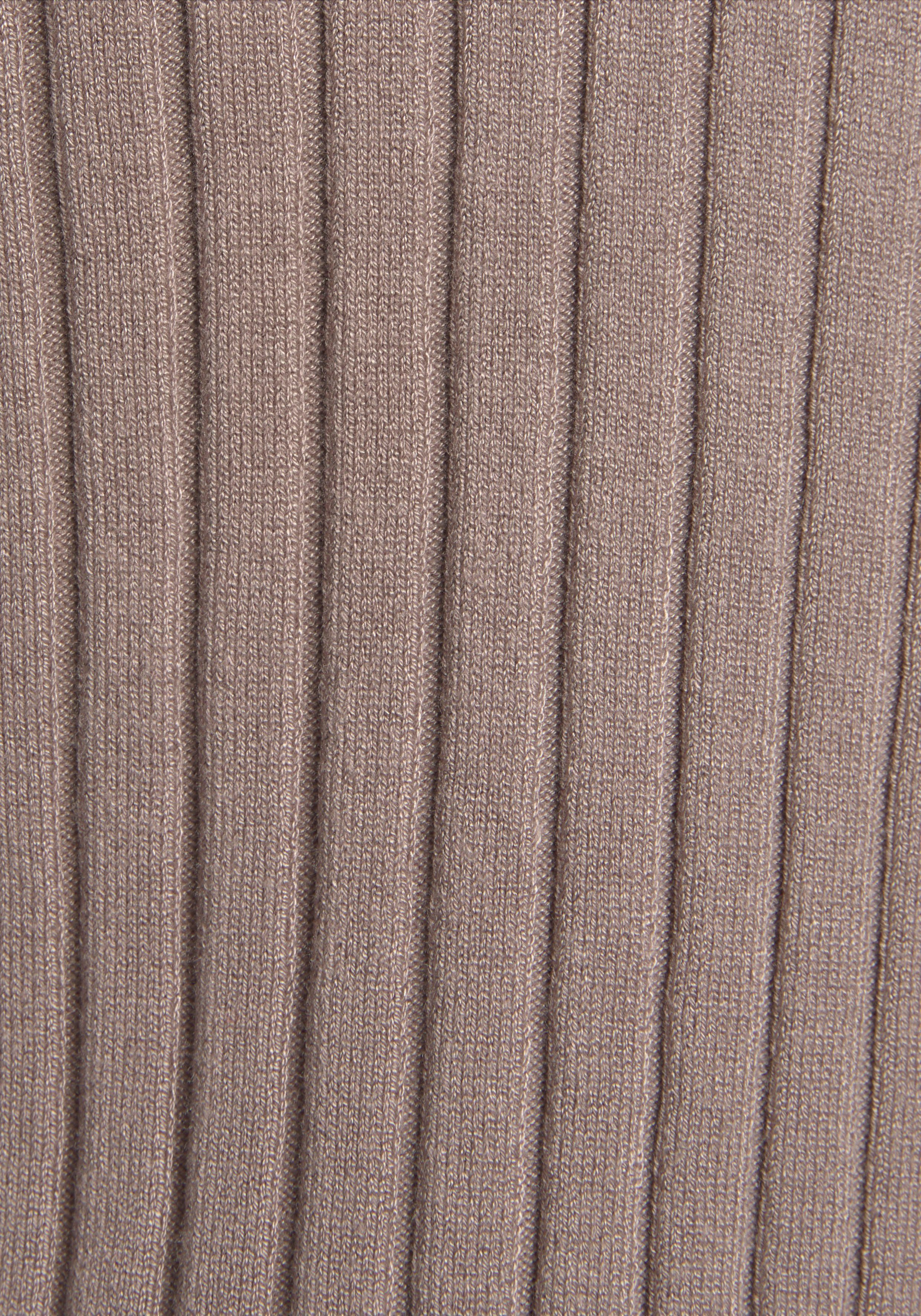 Kurzarmpullover taupe Rippstrick LASCANA aus weichem