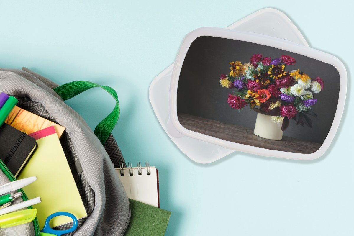 Kinder Brotdose, Mädchen Erwachsene, für und - Farben Kunststoff, MuchoWow Jungs Brotbox für - weiß (2-tlg), und Lunchbox Blumenstrauß Stilleben,