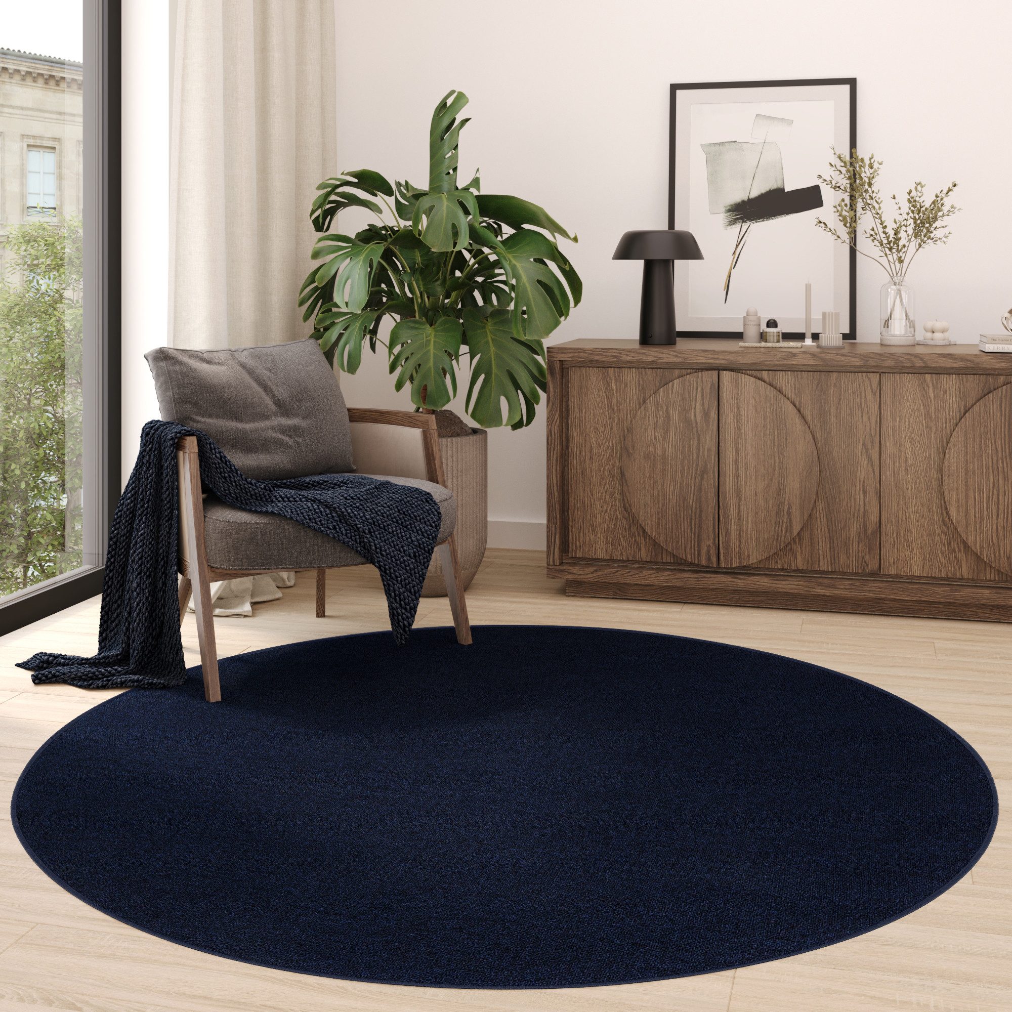 Tapiso Teppich NIZZA, rund, Höhe: 6 mm, Wohnzimmer, Schafzimmer, Einfarbig