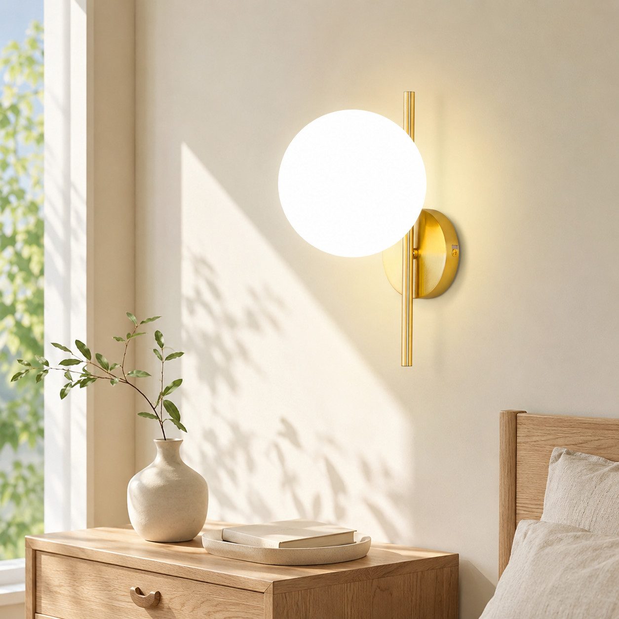 ZMH Wandleuchte Innen Modern Gold Wandlampe Glas Lampenschirm E27 Schlafzimmer Flur, Einfache Installation, ohne Leuchtmittel