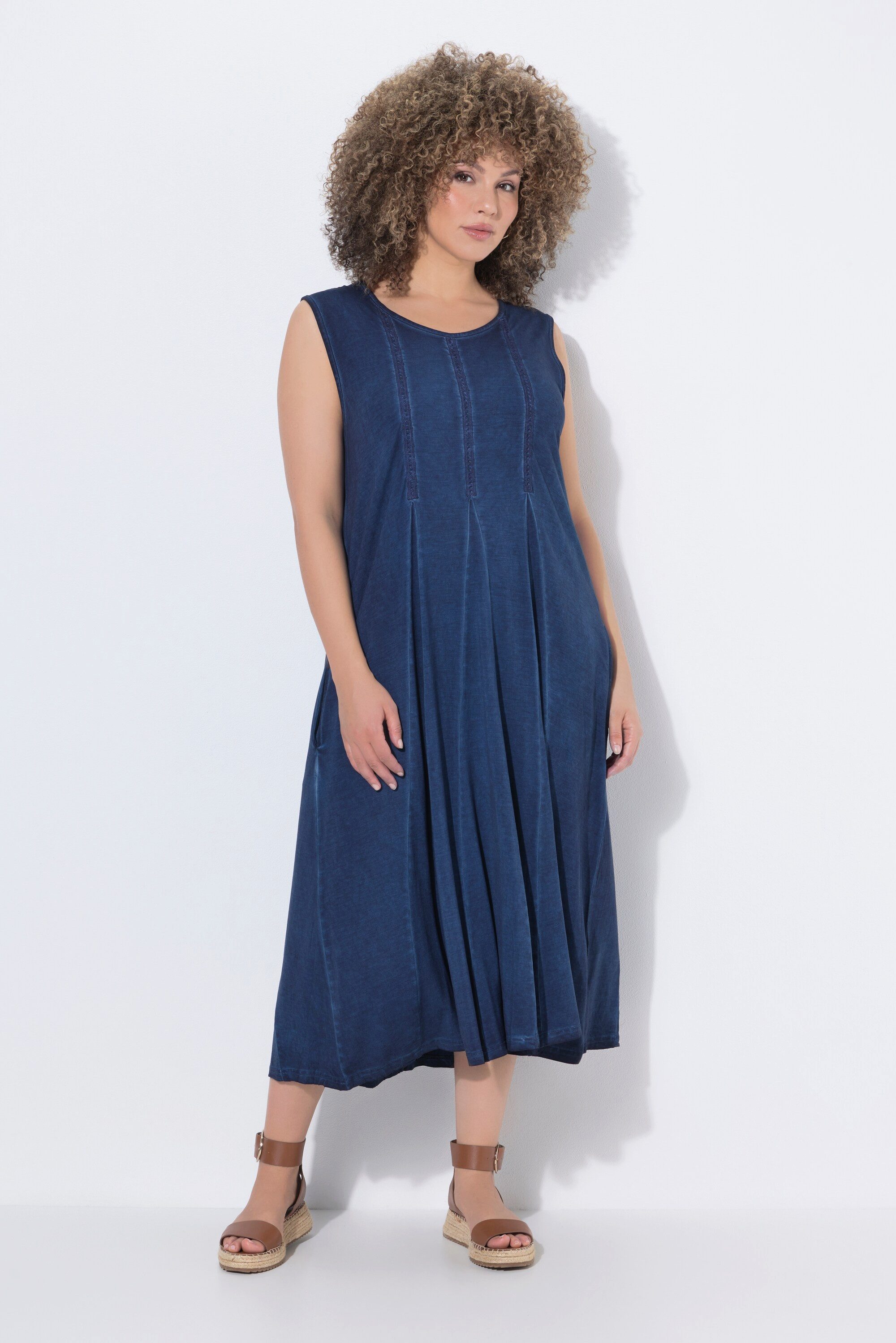 Maxikleid Midikleid Zierbänder Godetfalten V-Ausschnitt
