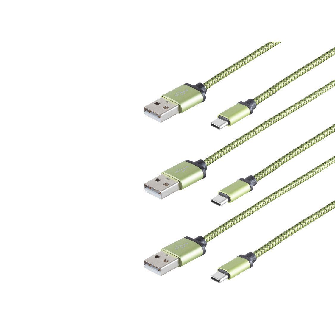 Kabelbude.eu 3x USB-Ladekabel A Stecker auf USB Typ C grün 0,9m USB-Kabel, (90,00 cm)
