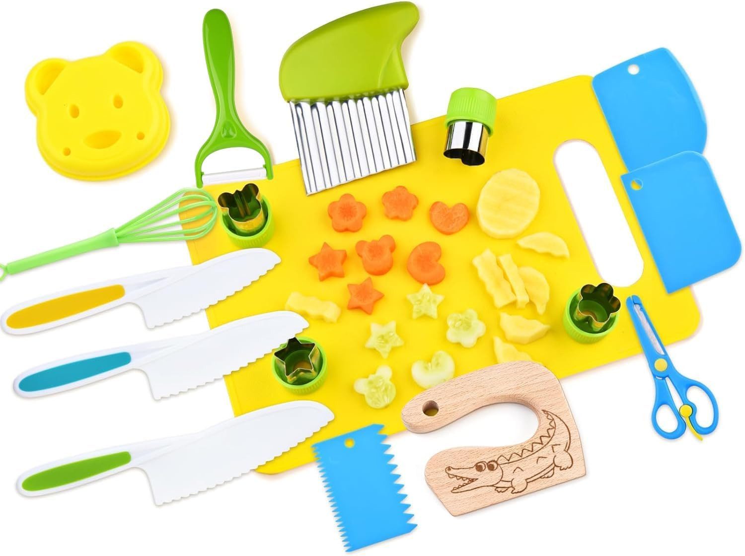 LA CUTE Kinderkochmesser Kinder-Kochzubehör: Kindermesser, Brett für sicheres Kochen, Kostenlose schnittsichere Handschuhe für Kinder