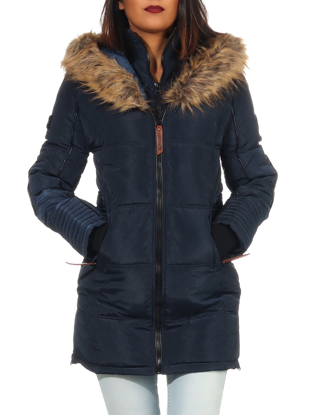 Geographical Norway Winterjacke Damen G-Blustery by leyoley mit Fleece gefütterte Taschen Navy