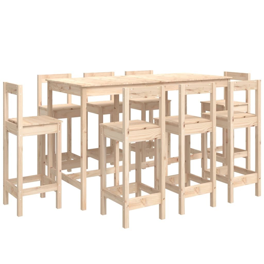 furnicato Bargruppe Bar-Set aus massivem Kiefernholz, 180x80x110 cm, naturfarben, (1-tlg), Rustikale Stehgruppe mit 8 Barhockern und stabiler Tischplatte