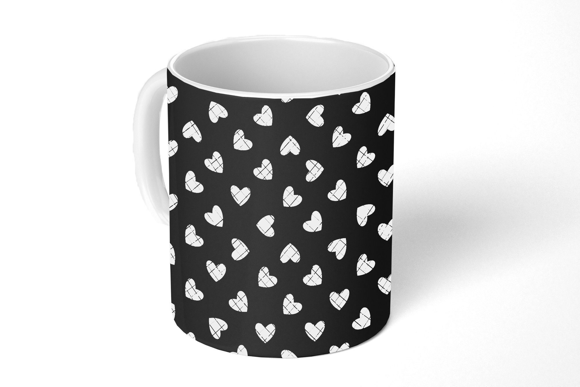 MuchoWow Tasse Herz - Design - Geometrie - Muster, Keramik, Kaffeetassen, Teetasse, Becher, Teetasse, Geschenk