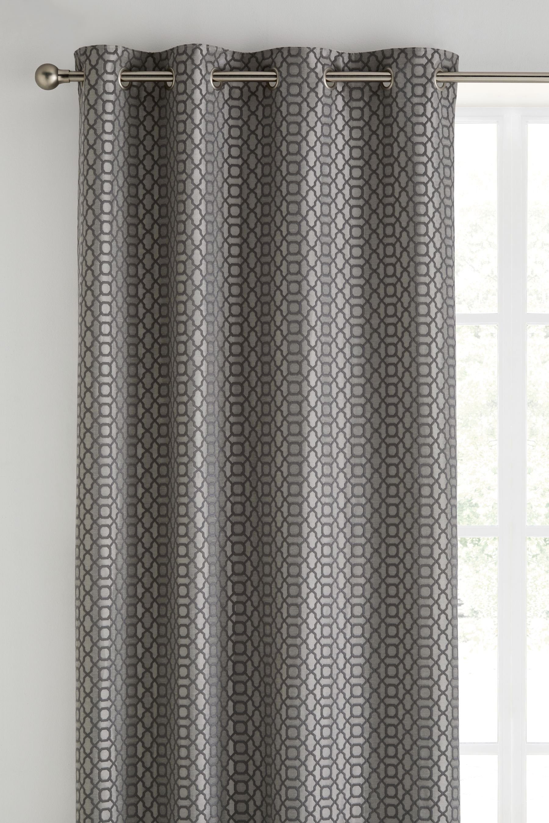 Vorhang Gewebte Vorhänge Muster, mit St) geometrischem Next, Silver Grey (2