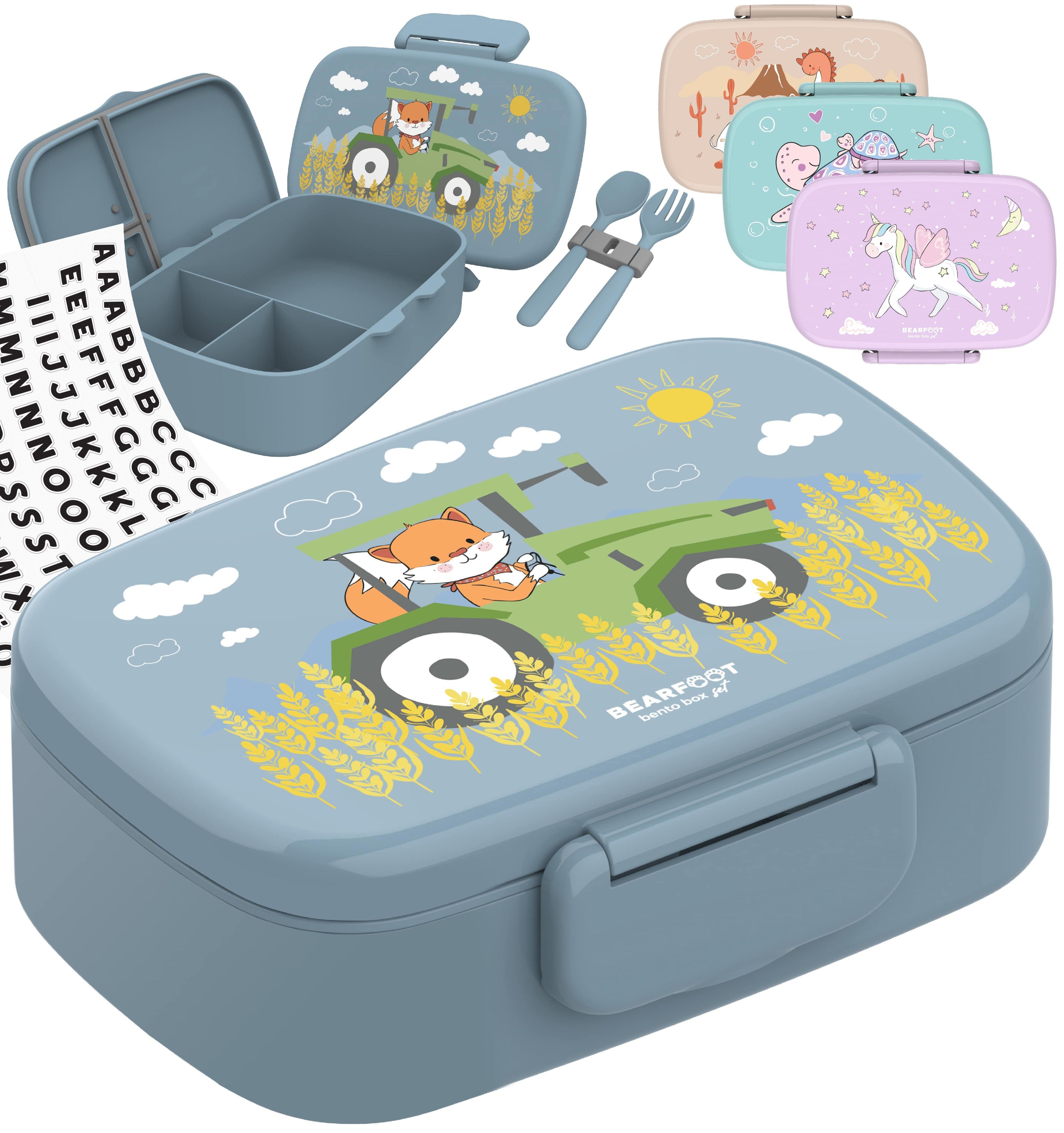 BEARFOOT Lunchbox Brotdose Kinder mit Fächern, leicht & auslaufsicher -Traktor, Kindergarten und Schule - Mädchen und Jungen, Vesperbox, Snackbox