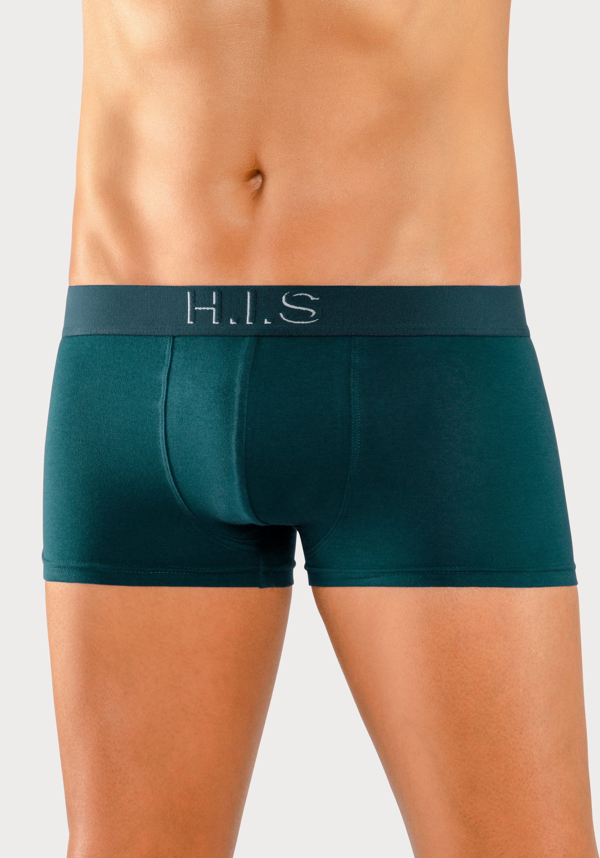 Hipster-Form mit in bordeaux, H.I.S 3D Logoschriftzug Effekt 5-St) mit schwarz, olivgrün, Webbund am petrol, navy (Packung, Boxershorts
