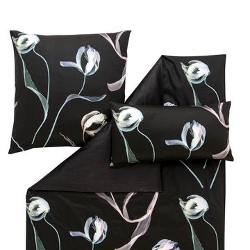 Bettwäsche Tulipa 7597 900 Schwarz, Estella, Mako-Satin, 2 teilig, Tulpen, Blüten, Florales Design