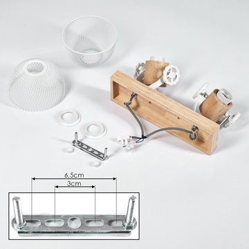 hofstein Deckenleuchte »Cotes« Deckenlampe aus Holz/Metall, Natur/Weiß Schirme, Gitter-Optik, ohne Leuchtmittel, Leuchte m. Holzbalken, Textilkabeln u. verstellbaren Strahlern, 2xE27