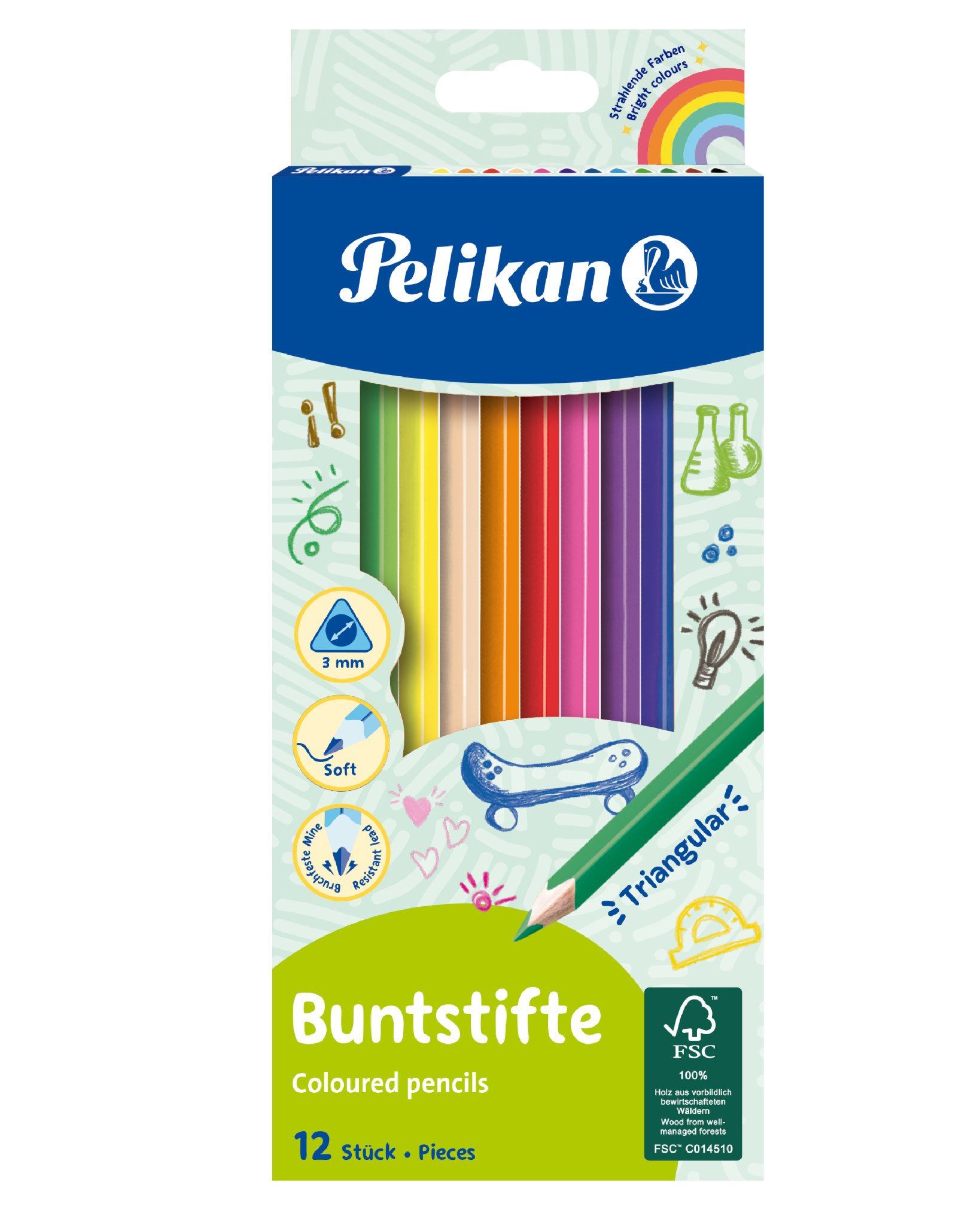 Pelikan Buntstift Pelikan Buntstifte dreieckig, bunt, Minenstärke 3mm, 12er Set