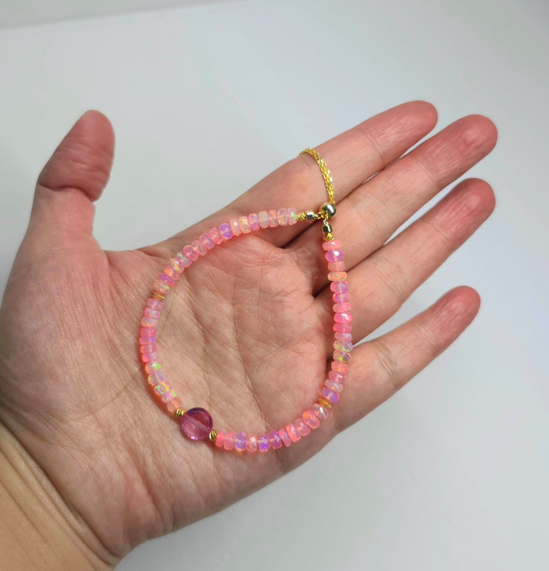 GOLDEN Armband Pink Opal Armband mit Padparadscha – Handgefertigter Edelsteinschmuck