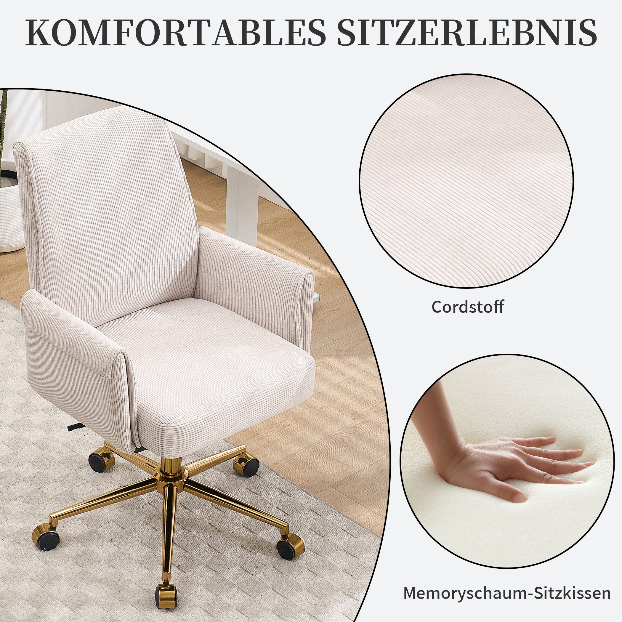 SeedWave Bürostuhl Ergonomisch Cord Drehstuhl mit Wippfunktion, Memory-Schaum Sitzkissen, Höhenverstellbarer Schreibtischstuhl für Büro und Home Office – Bild 3 von 5
