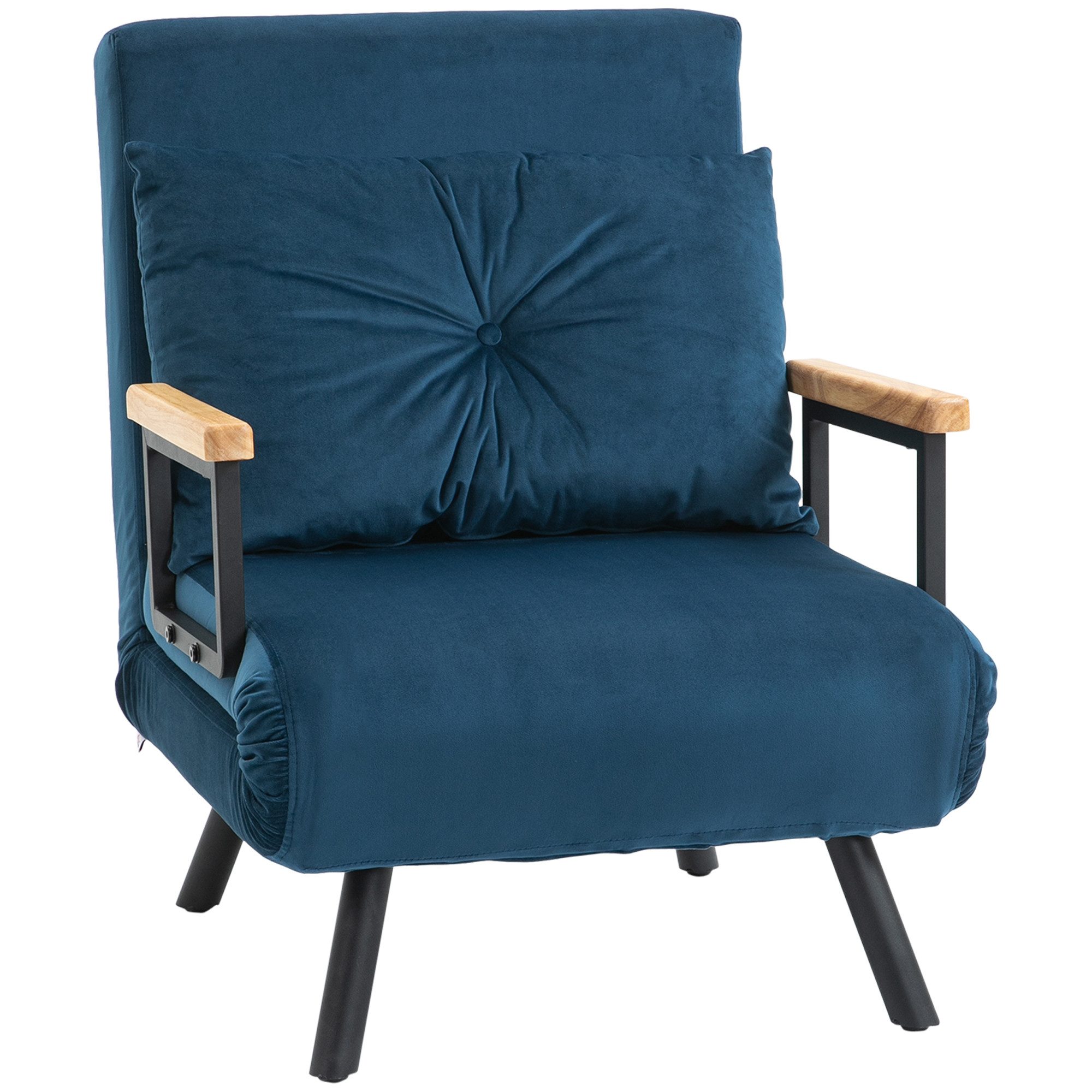MODFU Schlafsofa Blauer Samt-Relaxsessel 63x73x81 cm, verwandelbar in Gästebett, Verstellbare Rückenlehne, inkl. Rückenkissen 1 Teile, Platzsparender Schlafsessel für Wohnzimmer, Büro & Gästebereich