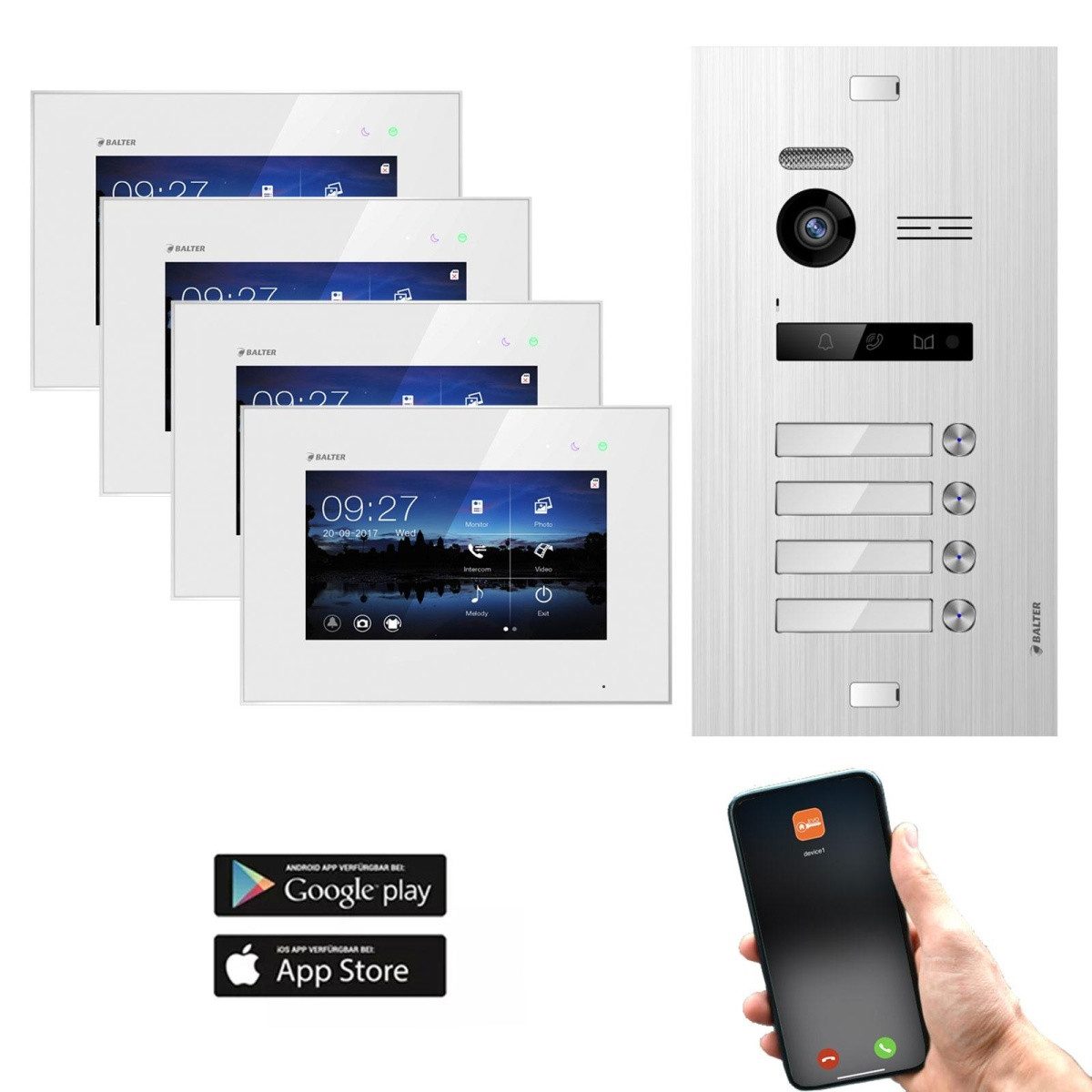 Balter Video-Türsprechanlage EVO Silber Video Türsprechanlage 2-Draht Wifi 4 Familienhaus