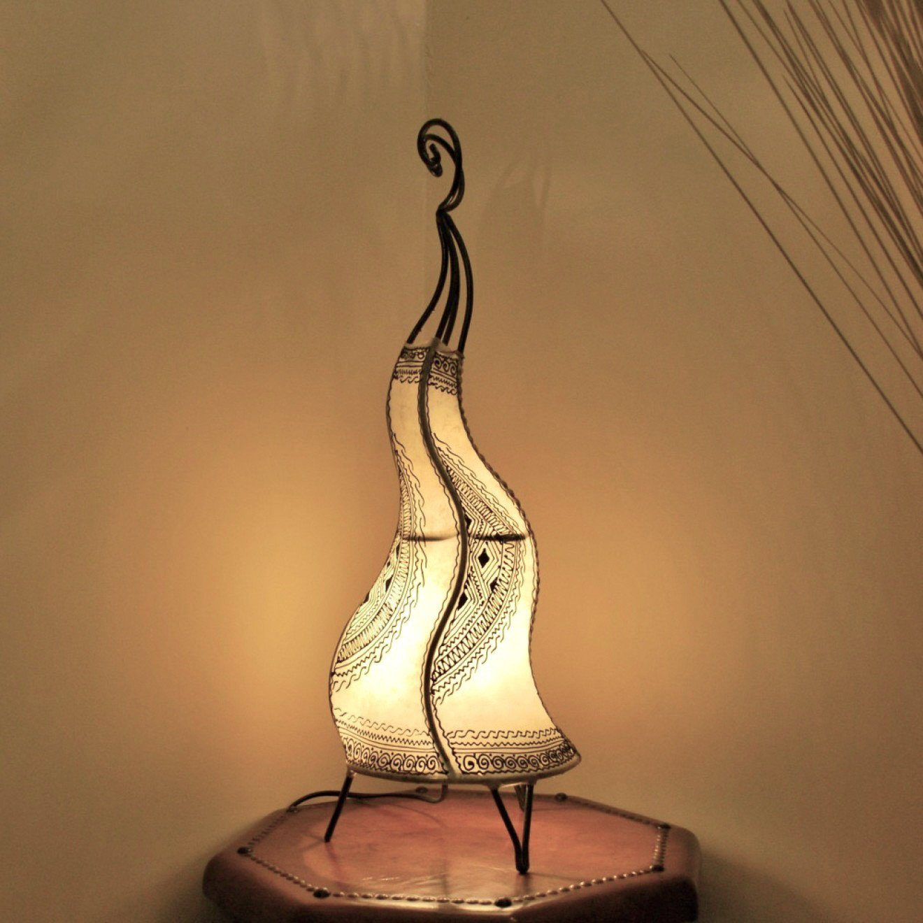 H60cm Stehlampe, Leder Marokkanische Bodenleuchte, Natur Tischlampe CHEVAL l-artisan