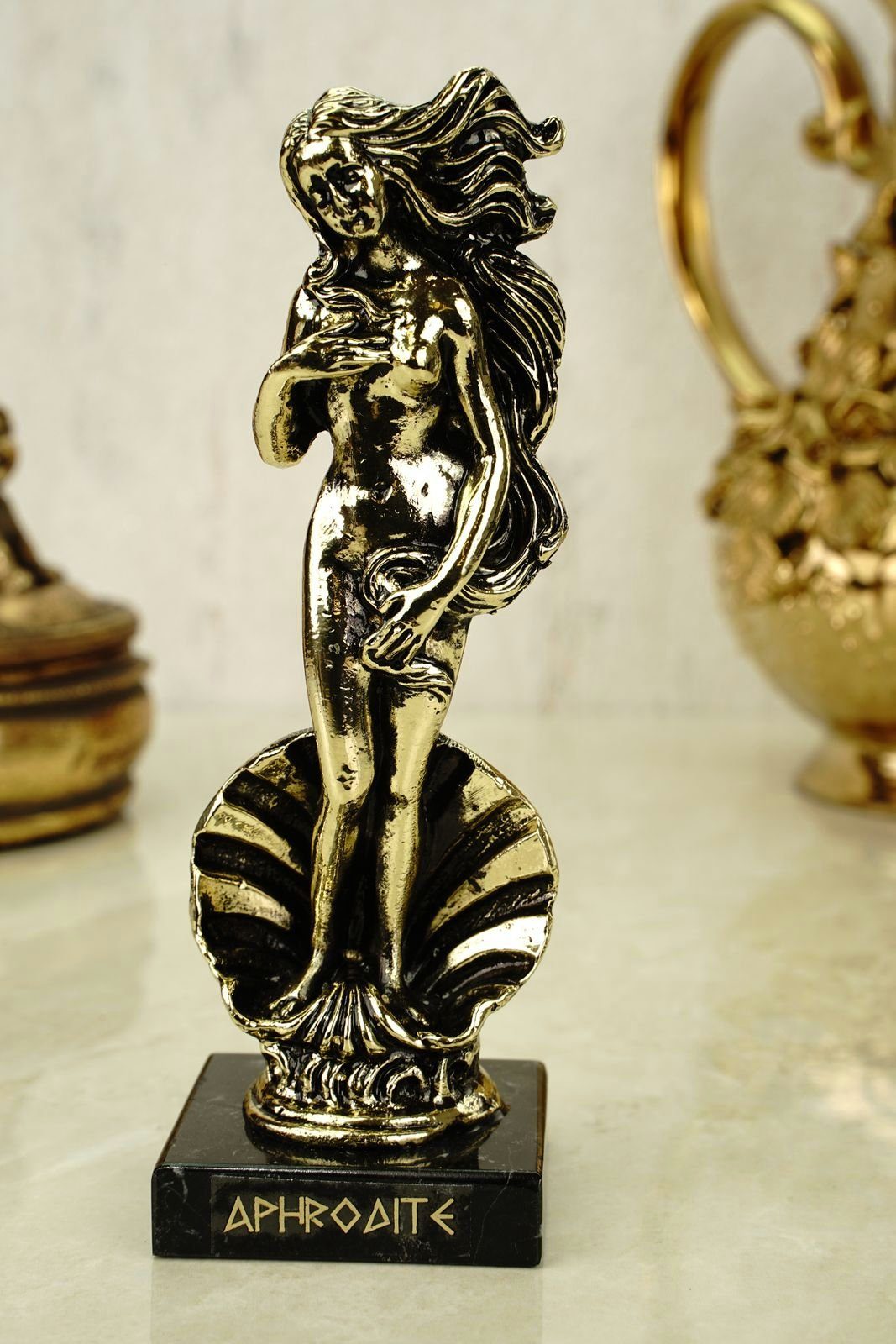 Kremers Schatzkiste Dekofigur Metall Figur Aphrodite nach Boticcelli 15 cm gold glänzend Skulptur Göttin der Liebe