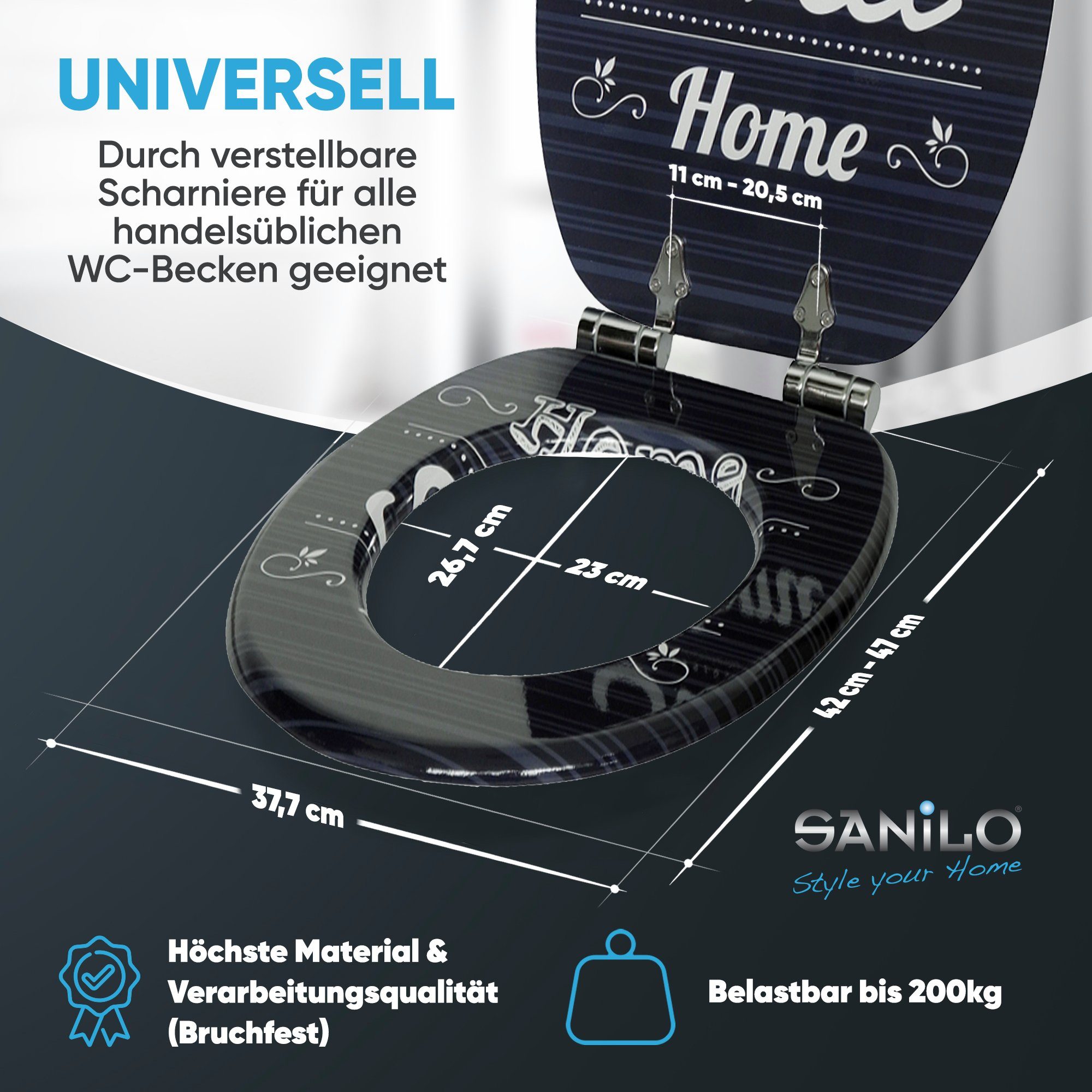 Sanilo WC-Sitz Home Sweet Home mit Absenkautomatik, Toilettendeckel vom Hersteller, hochwertig & modern mit Motiv, universell, leichte Montage – Bild 4 von 5