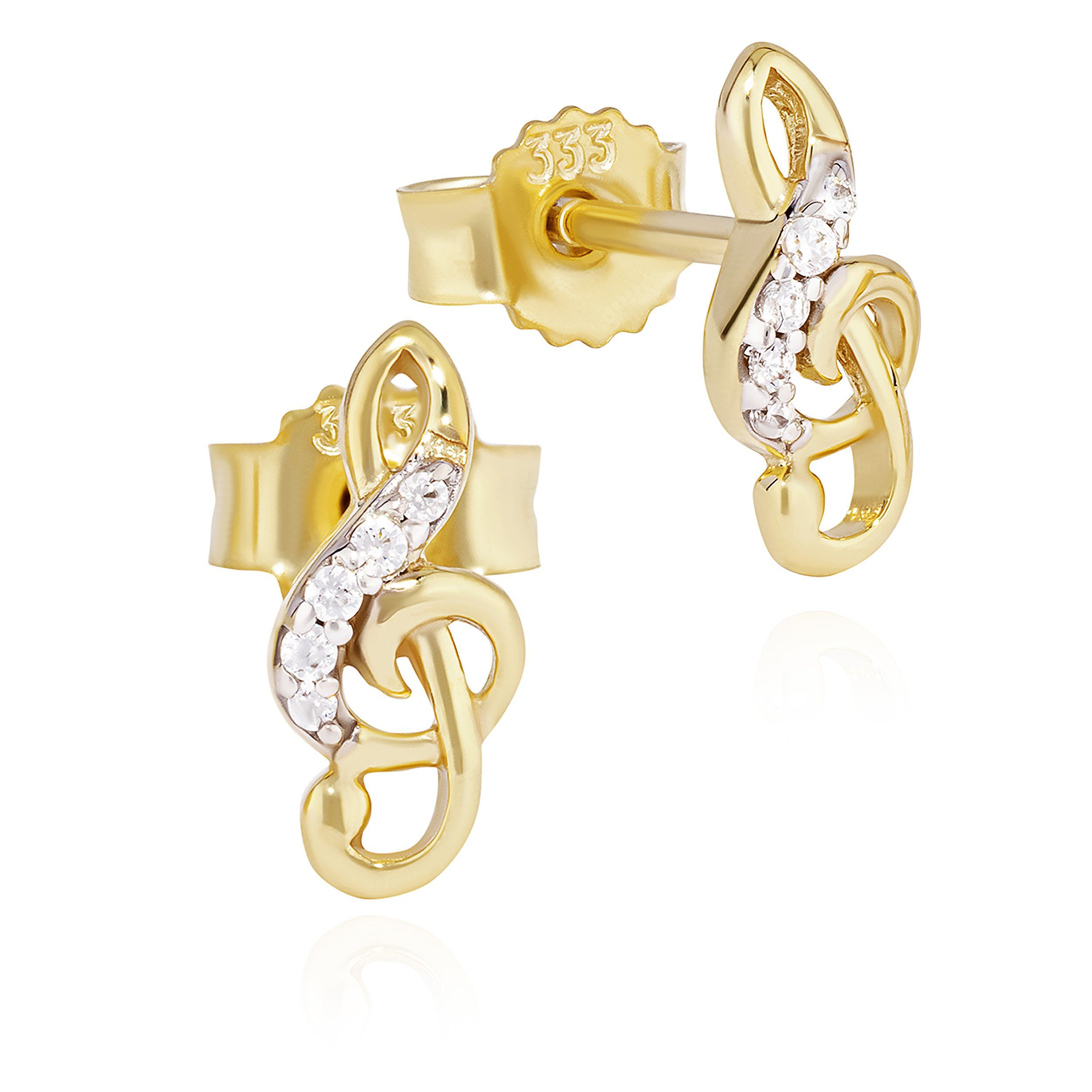 NKlaus Paar Ohrstecker Paar Violinschlüssel Ohrstecker 333 Gelb Gold 9x4mm Damen Ohrringe Zir