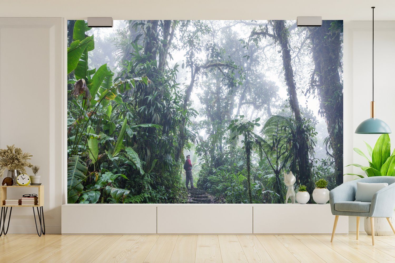 MuchoWow Fototapete Eine Schlafzimmer, Treppe (6 Matt, von tropischen den St), Regenwald bedruckt, für Wallpaper Kinderzimmer, Wohnzimmer, nebligen durch Vinyl Rica, Costa Tapete
