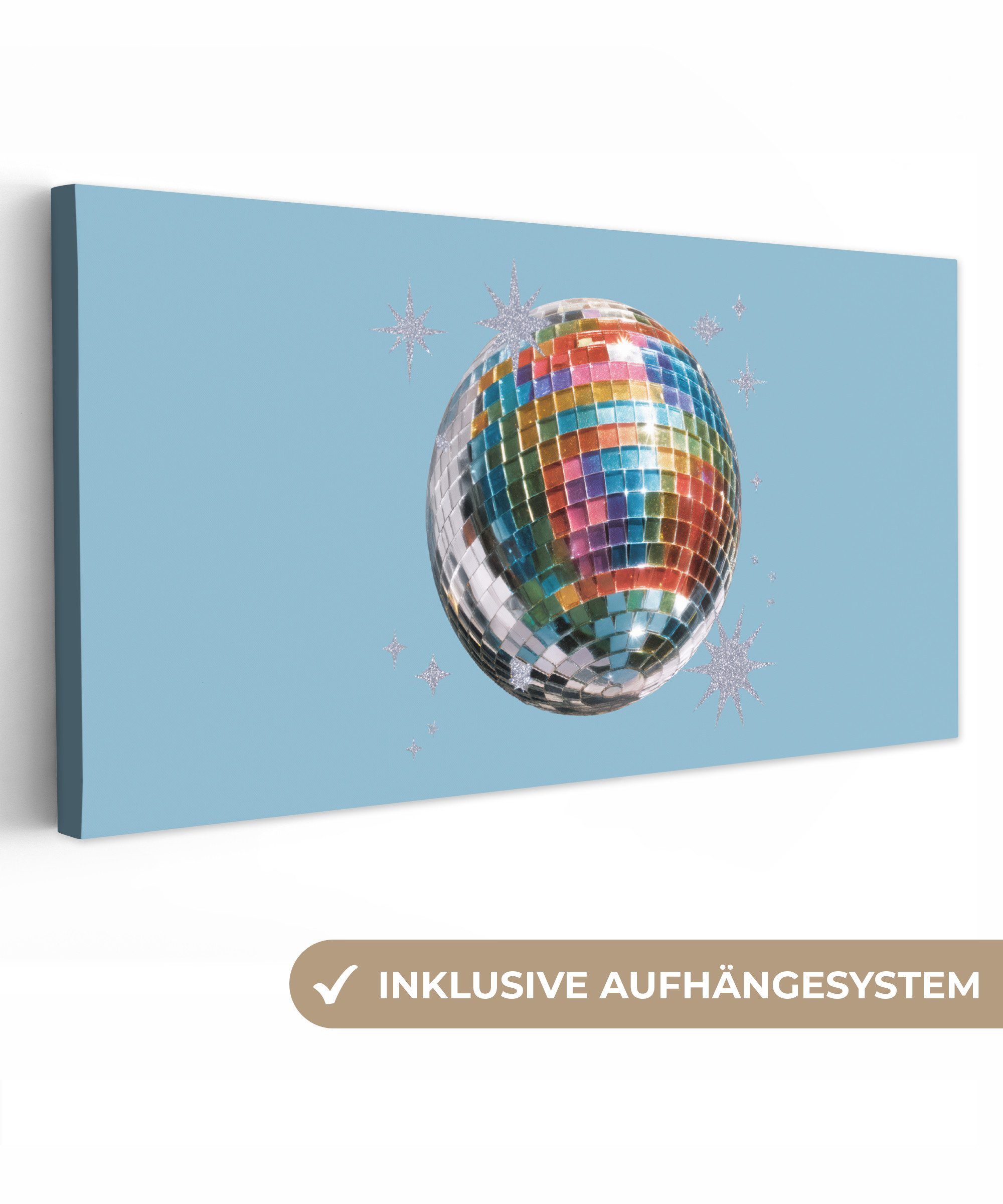 OneMillionCanvasses® Leinwandbild Panorama Discokugel - Schimmernde Sterne - Regenbogen, Fotodruck (1 St), Wandbild, Deko Schlafzimmer Wohnzimmer Flur 40x20 cm