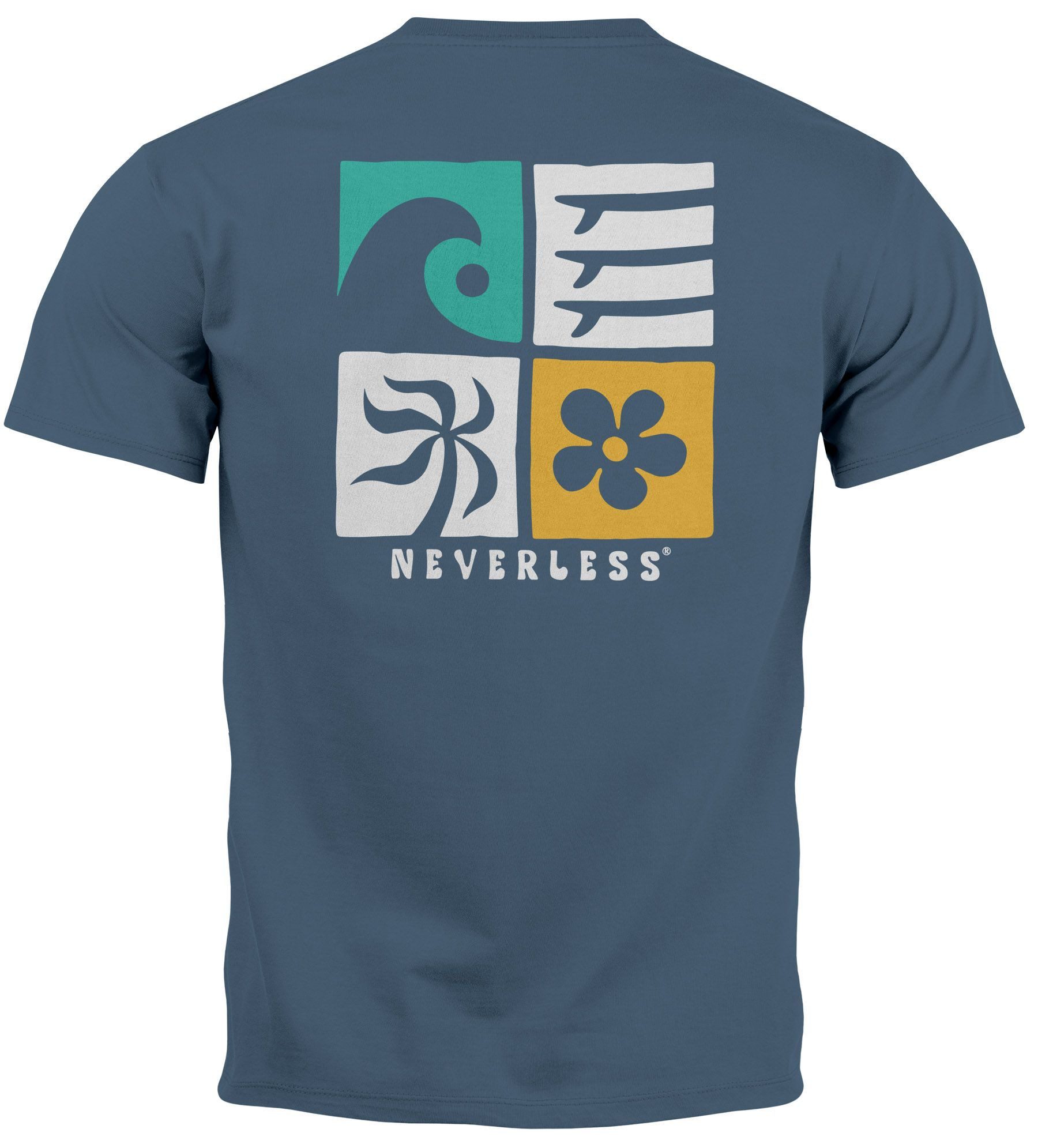 Neverless Print-Shirt Herren T-Shirt Backprint Surfing Welle Meer Icon Printshirt Grafik mit Print