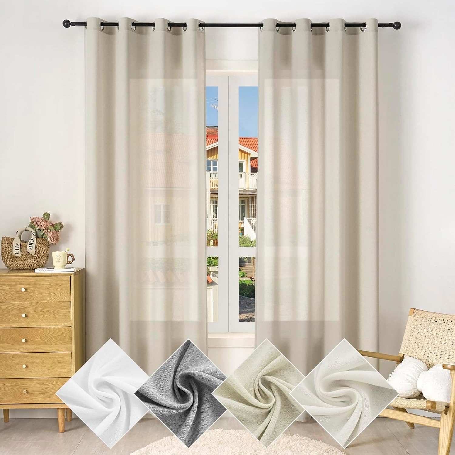 Woltu Gardine (1 St), Ösen, halbtransparent, Vorhänge Leinenoptik