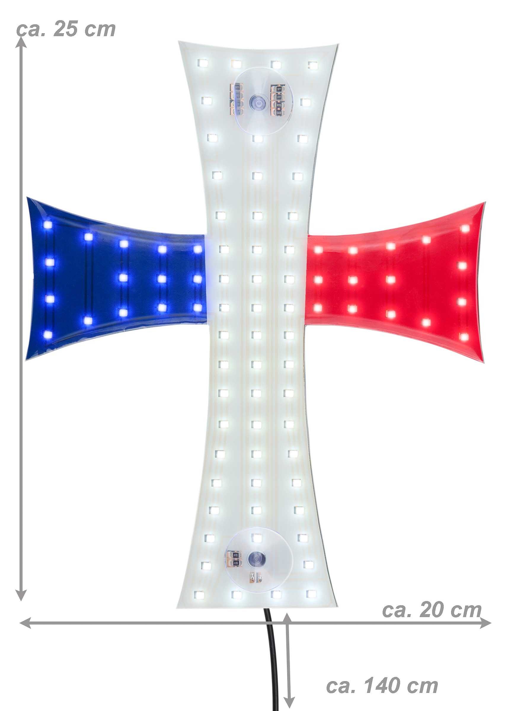 All Ride Dekofigur LKW LED-Kreuz, französische Nationalfarben (Anschlusskabel mit USB-A-Stecker, LED Kreuz mit 84 weißen LEDs auf weiß-blau-rot), LKW Innenbeleuchtung