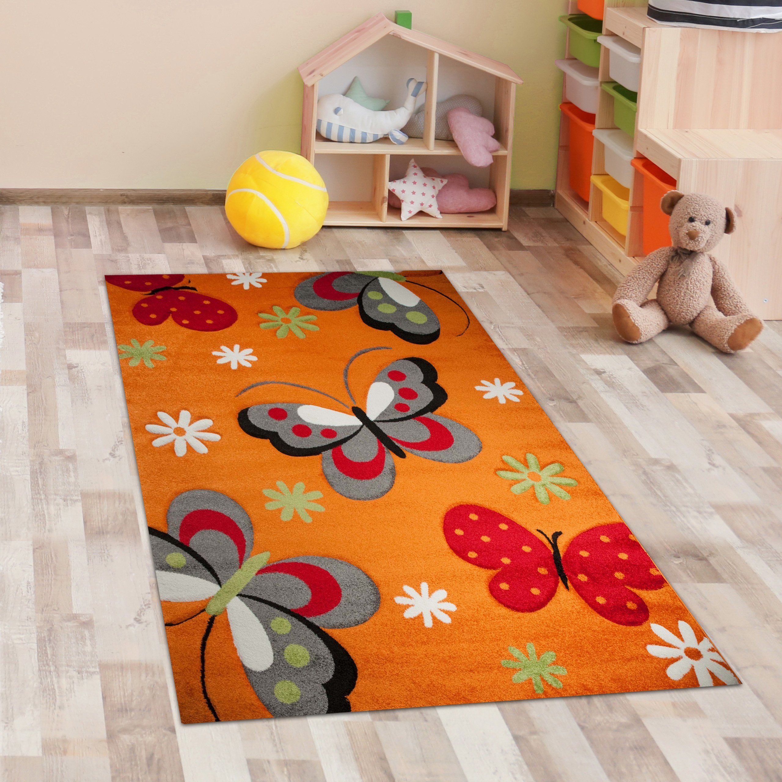 Carpetia Kinderteppich Süßer Kinderzimmerteppich mit Schmetterlingsdesign günstig online kaufen