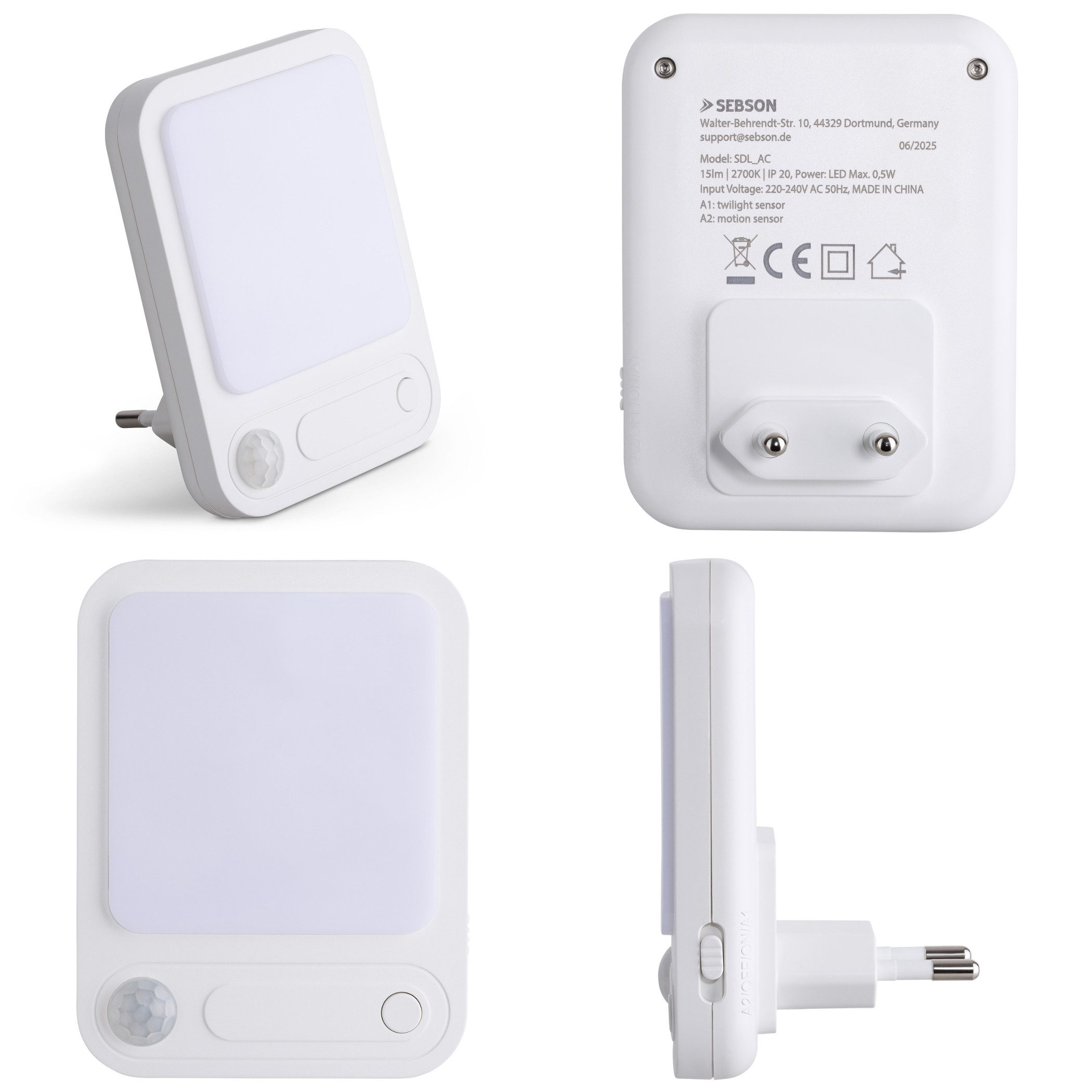 SEBSON LED Nachtlicht Steckdosenlampe - Bewegungsmelder, Lichtsensor, Dimmbar, Einstellbar, LED integriert, warmweiß, Ein- und Ausschalter, Infrarot Sensor, Däm – Bild 5 von 5