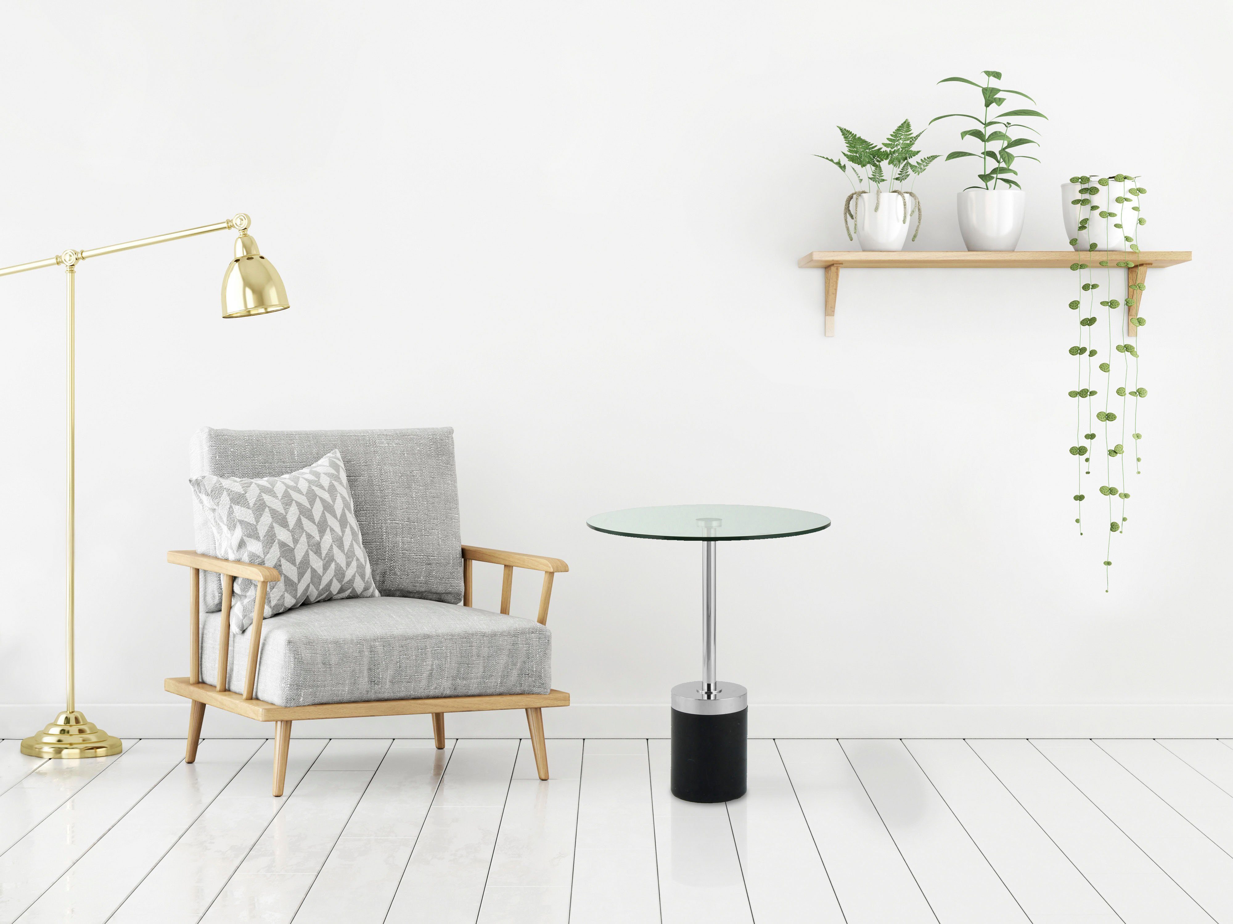 Kayoom Beistelltisch Lana 125, robuste Glasplatte, Sockel in Mamor Optik (1-St), robust, pflegeleicht, hochwertig, Outdoor und Indoor geeignet