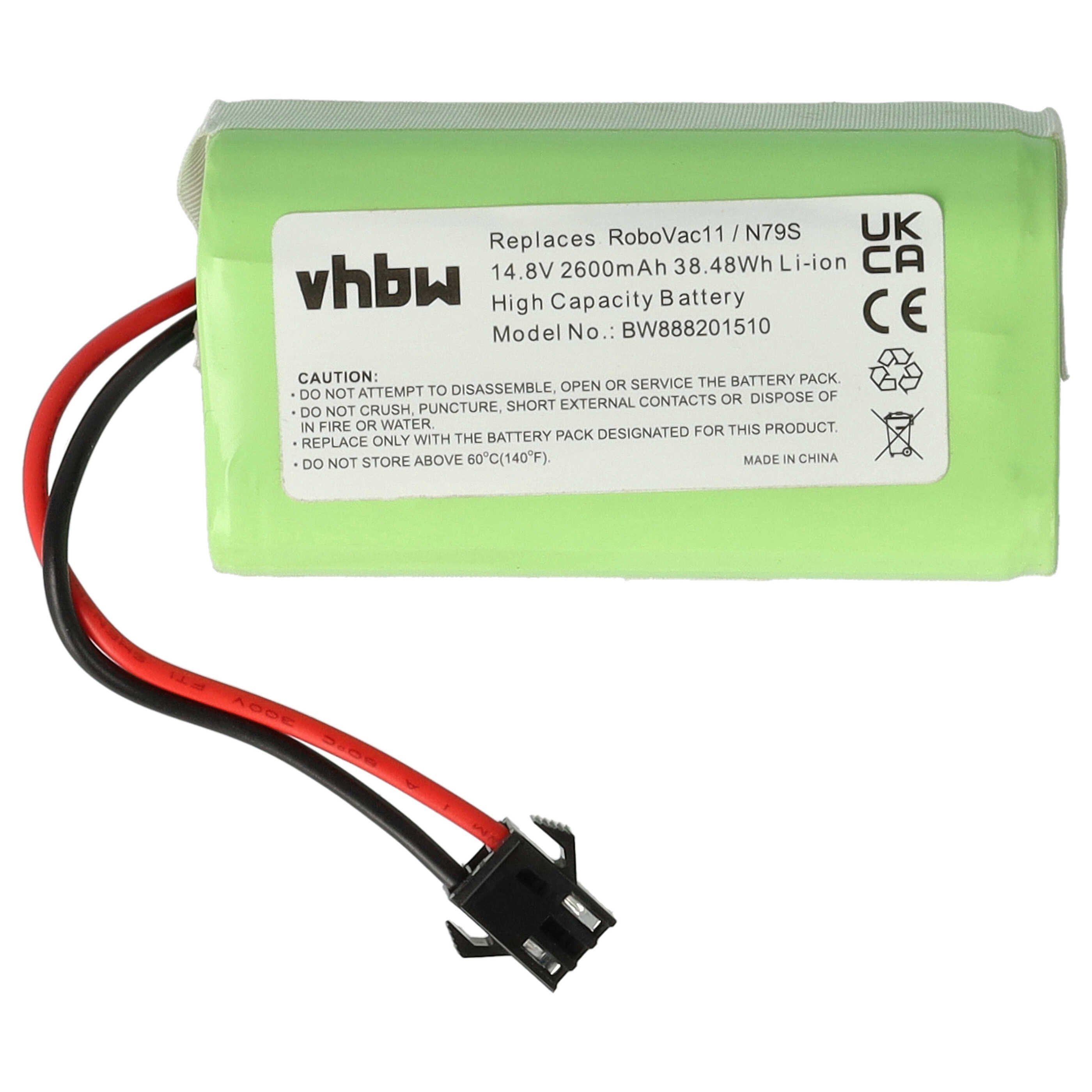 vhbw Akku passend für Eufy RoboVac 30, 11S Max, 15C Max, 15T, 11S, 25C, 25C Staubsauger-Akku Akku Li-Ion 2600 mAh (14,4 V, 1 St), Leistungsfähiger Austausch-Akku für Ihren Saugroboter