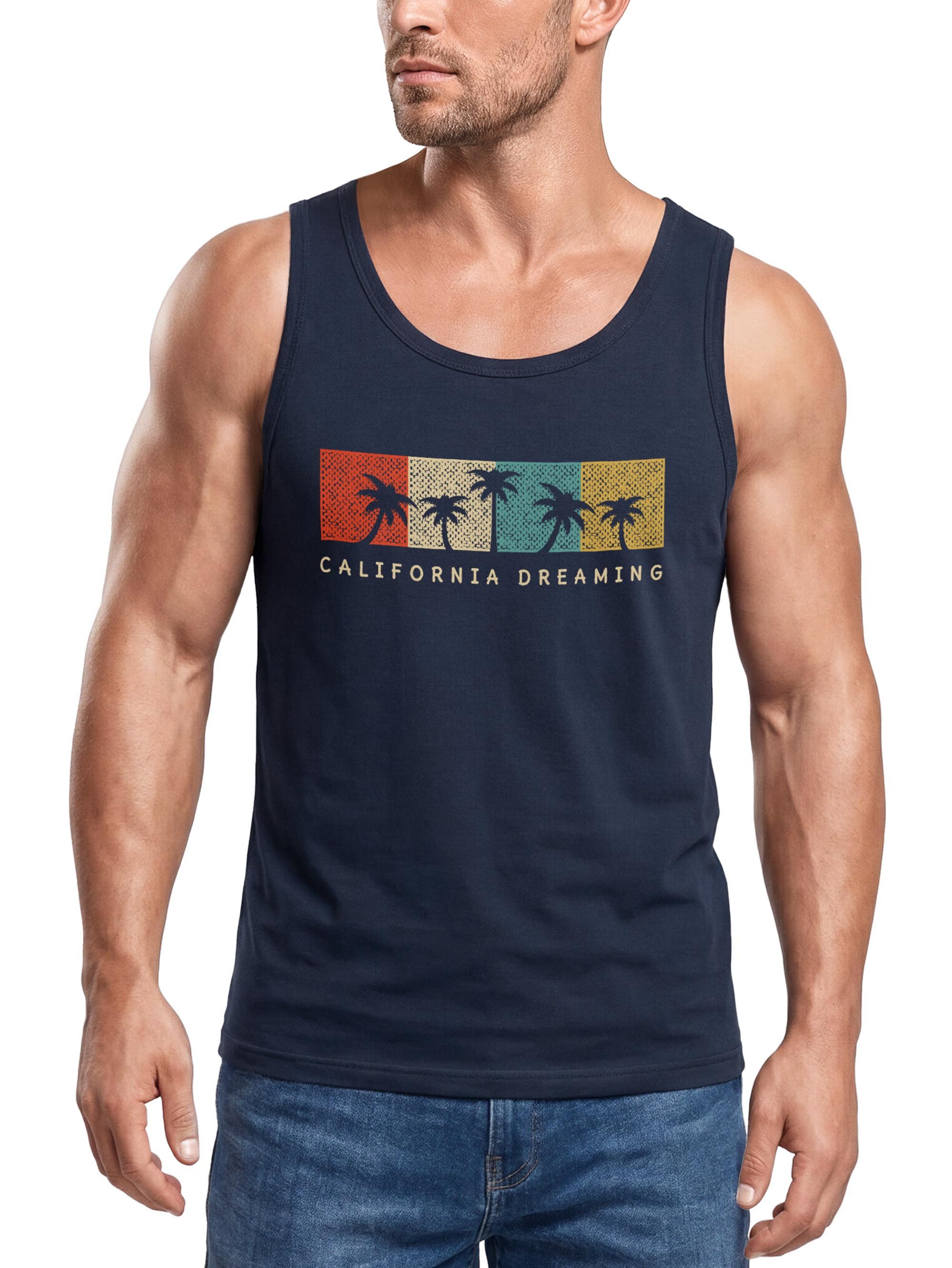 Neverless Tanktop Herren Tank Top California Dreaming Summer Party Palmen Palms Retro mit Print
