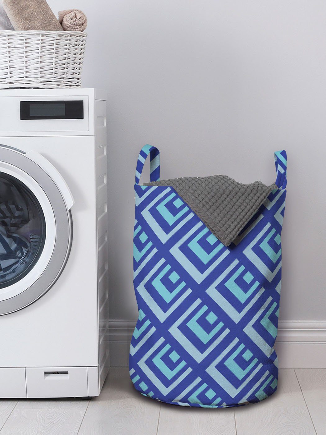 Abakuhaus Wäschesäckchen Wäschekorb mit Rectangles Griffen Waschsalons, Kordelzugverschluss Blue in Shades für Kunst Blau