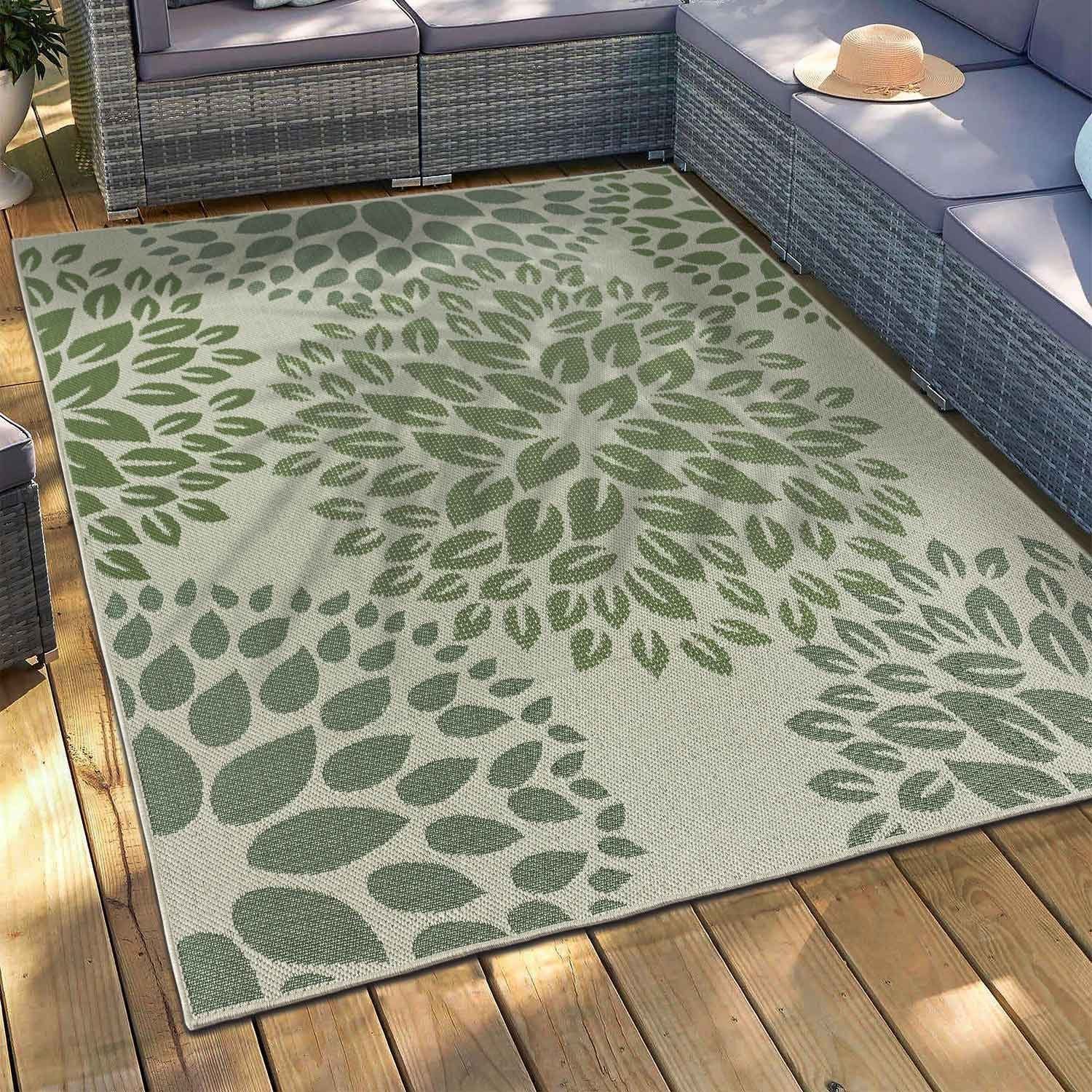 Vimoda Outdoorteppich Teppich In- und Outdoor Terrassen & Balkon Küche, Rechteckig, Höhe: 5 mm, Läufer Blumen Design wasserabweisend schnell trocknend