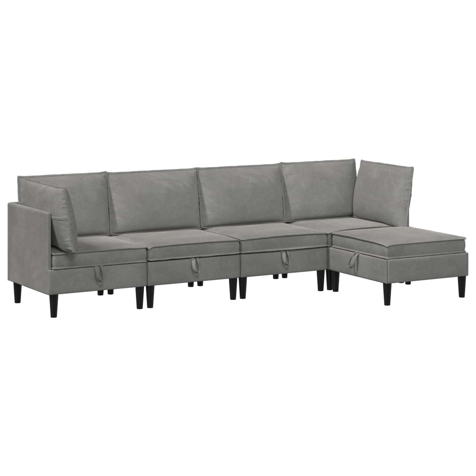 vidaXL Wohnzimmer-Set Wohnzimmergarnitur mit Kissen mit Speicher 5 pcs Hellgrau Samt, (5-St)