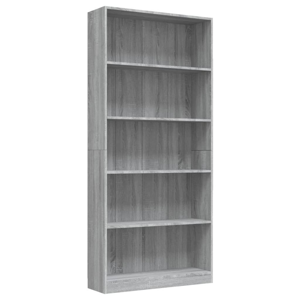 Fächer Bücherregal Sonoma-Eiche Holzwerkstoff Grau 5 80x24x175 furnicato