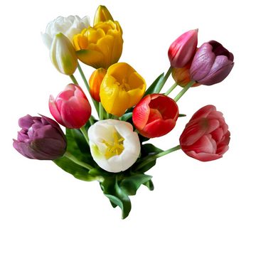 Kunstblumenstrauß - 15 künstliche Tulpen in einer Glasvase - Real touch, wie echt! Blumen, Online-Fuchs, - Künstliche Pflanzen, ca. 40 cm hoch