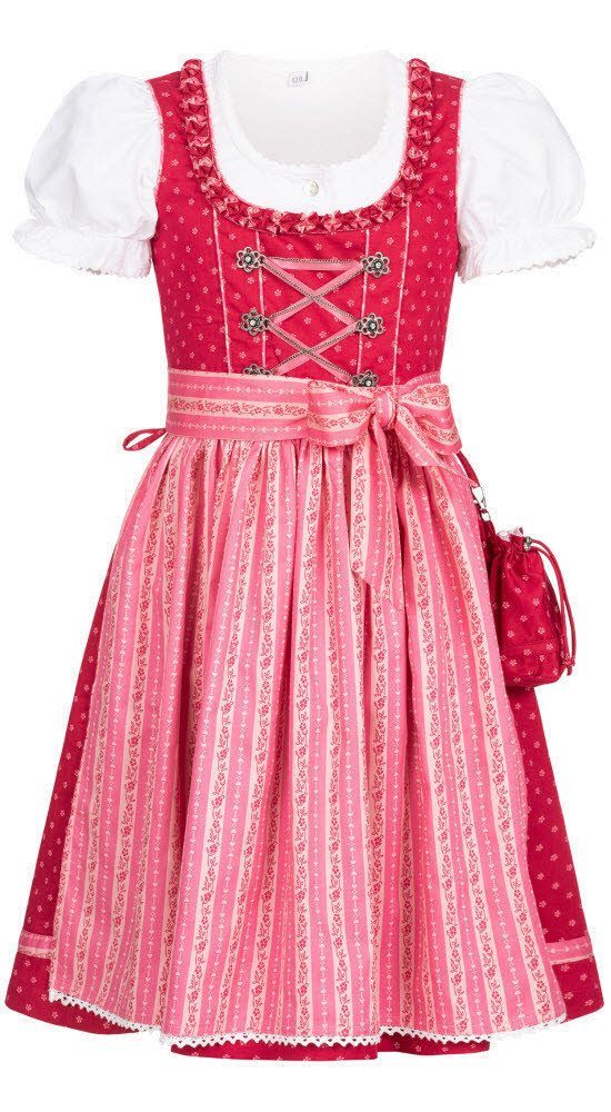 Nübler Dirndl Kinderdirndl Diana in Beere, 3-teiliges Set - Rocklänge knielang (Dirndl Set DIANA, Dirndl Kleid mit Bluse und Schürze) Kinder Tracht im bayerischen Stil - Trachtenmode Kinder