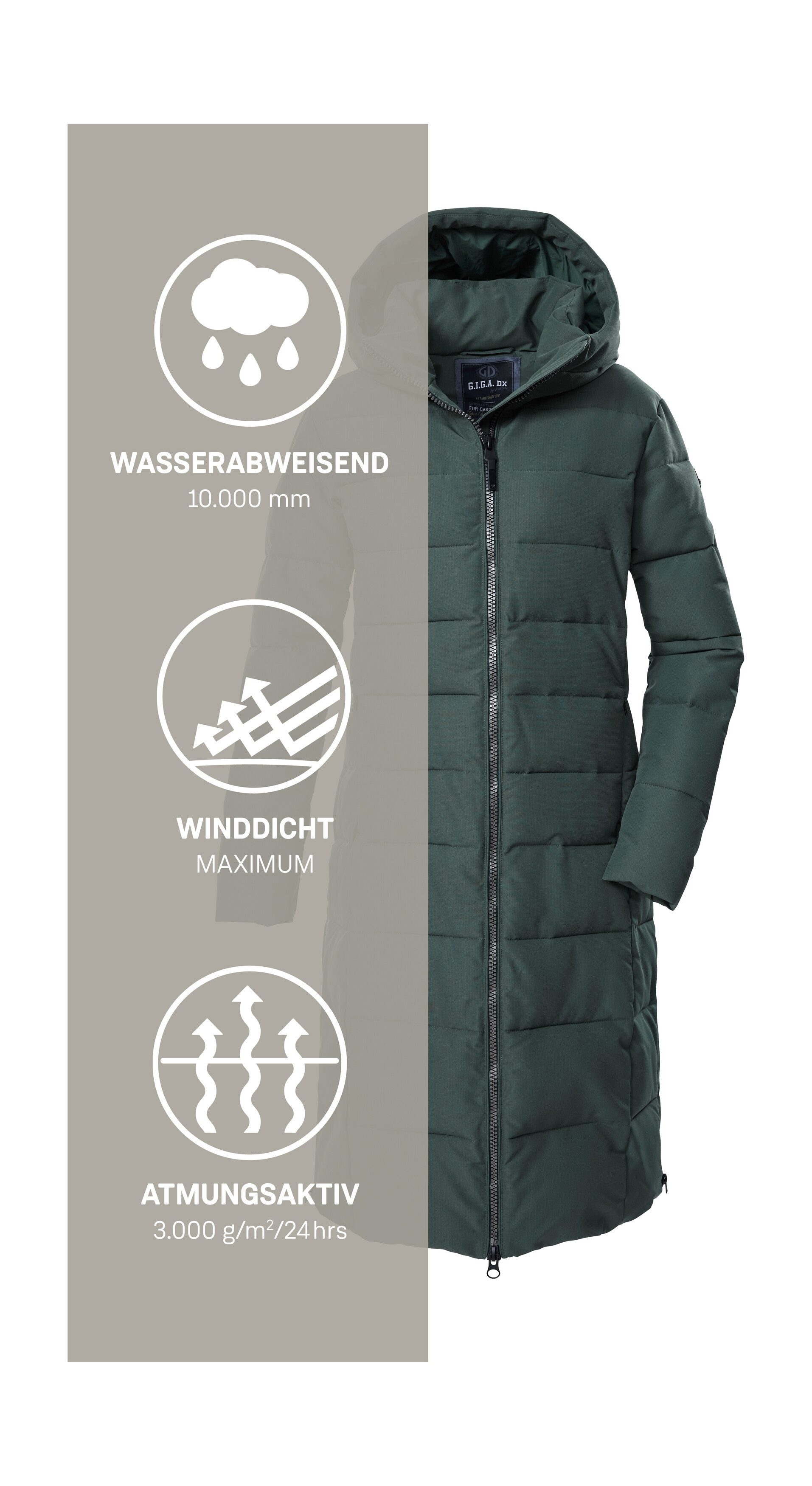 G.I.G.A. DX by killtec Steppmantel GW 88 WMN QLTD CT Wasserabweisender, winddichter Mantel mit Daunenoptik und Kapuze