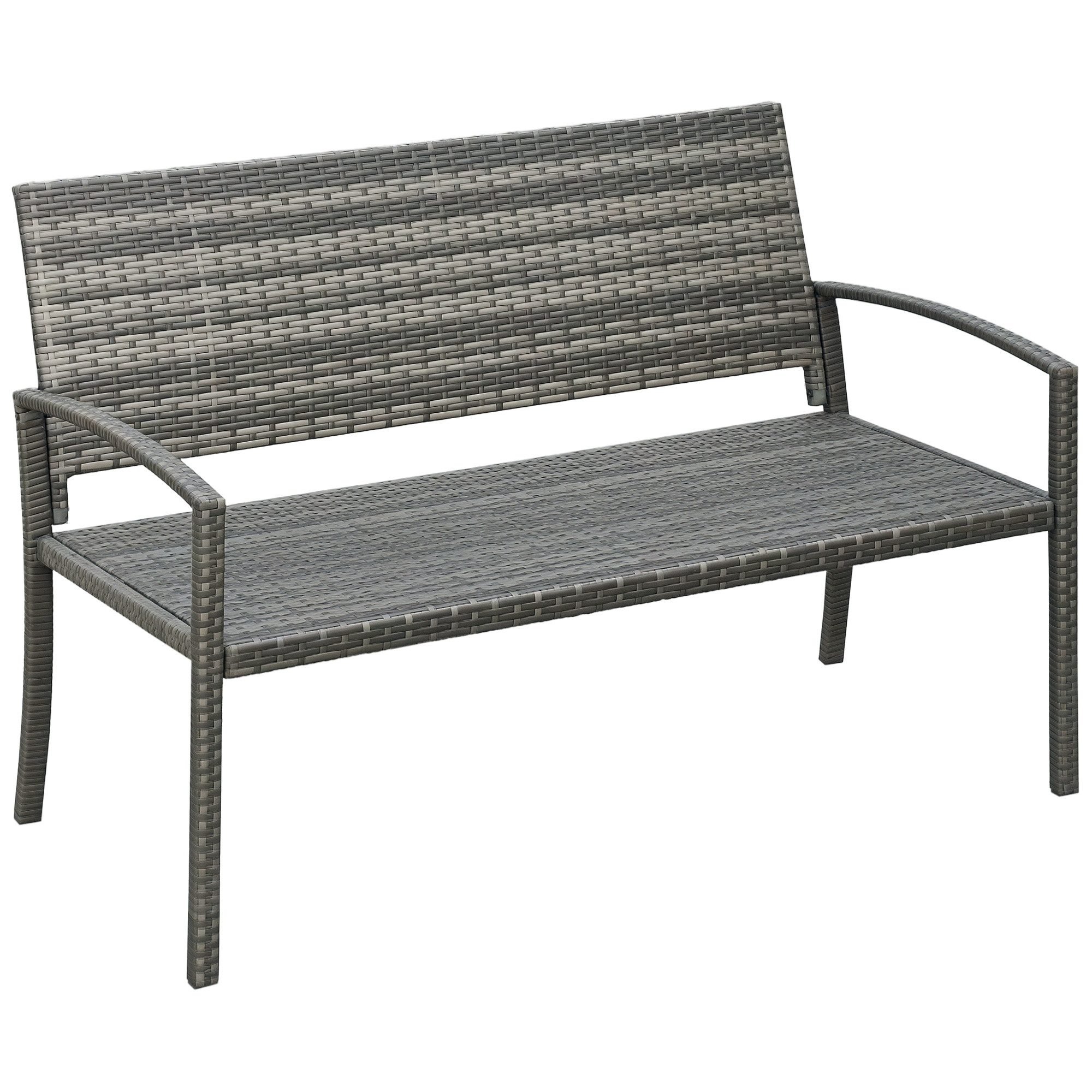 BlingBin Gartenbank Polyrattan 2-Sitzer Sitzbank mit ergonomischen Armlehnen Rückenlehne (1er Set, 1-St., 122cm x 60cm x 85cm), Gartenmöbel Parkbank bis 240kg belastbar Balkonbank für Terrasse