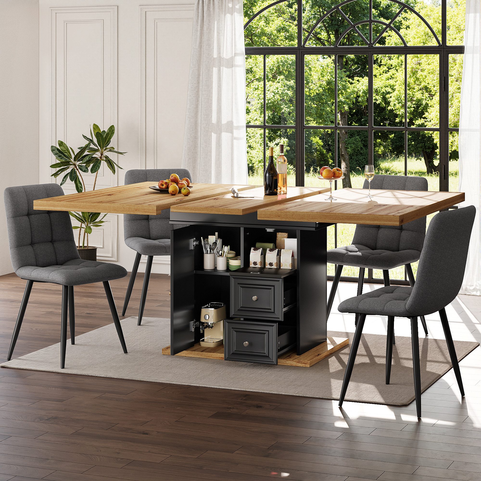 i@home Esstisch Ausziehbarer Küchetisch,110 x 80 x 75 cm (1 Stück), Ausziehbarer Tisch, 110-140 cm, bietet Platz für 4-6 Personen