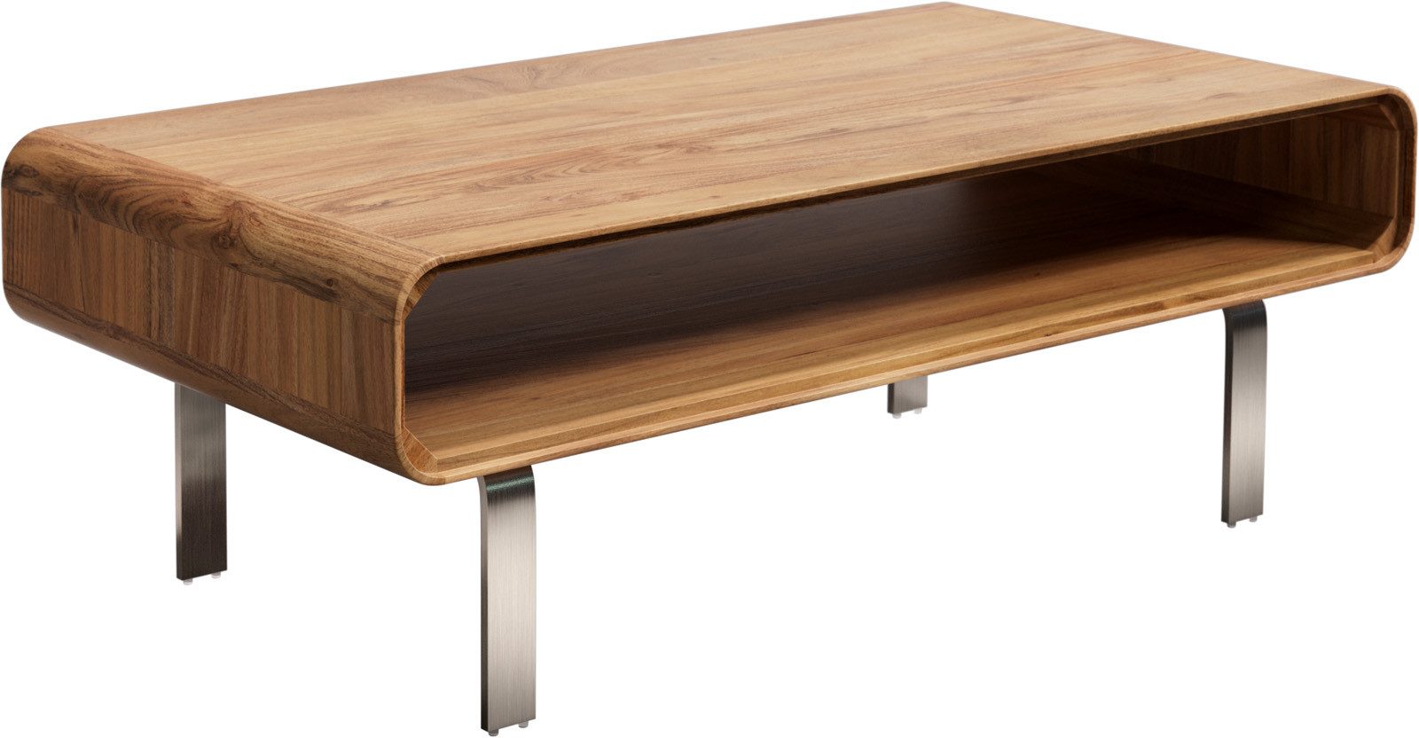 DELIFE Couchtisch Anaya, Akazie Natur 100x50 cm 1 Fach L-Fuß Edelstahl Couchtisch