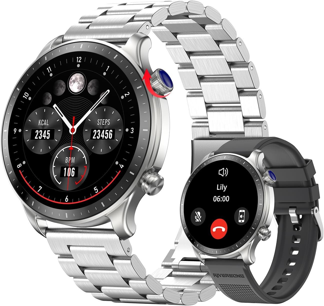 RIVERSONG Smartwatch (3,6 cm, android ios), Elegante Smartwatch mit AMOLED Display Bluetooth Anrufen