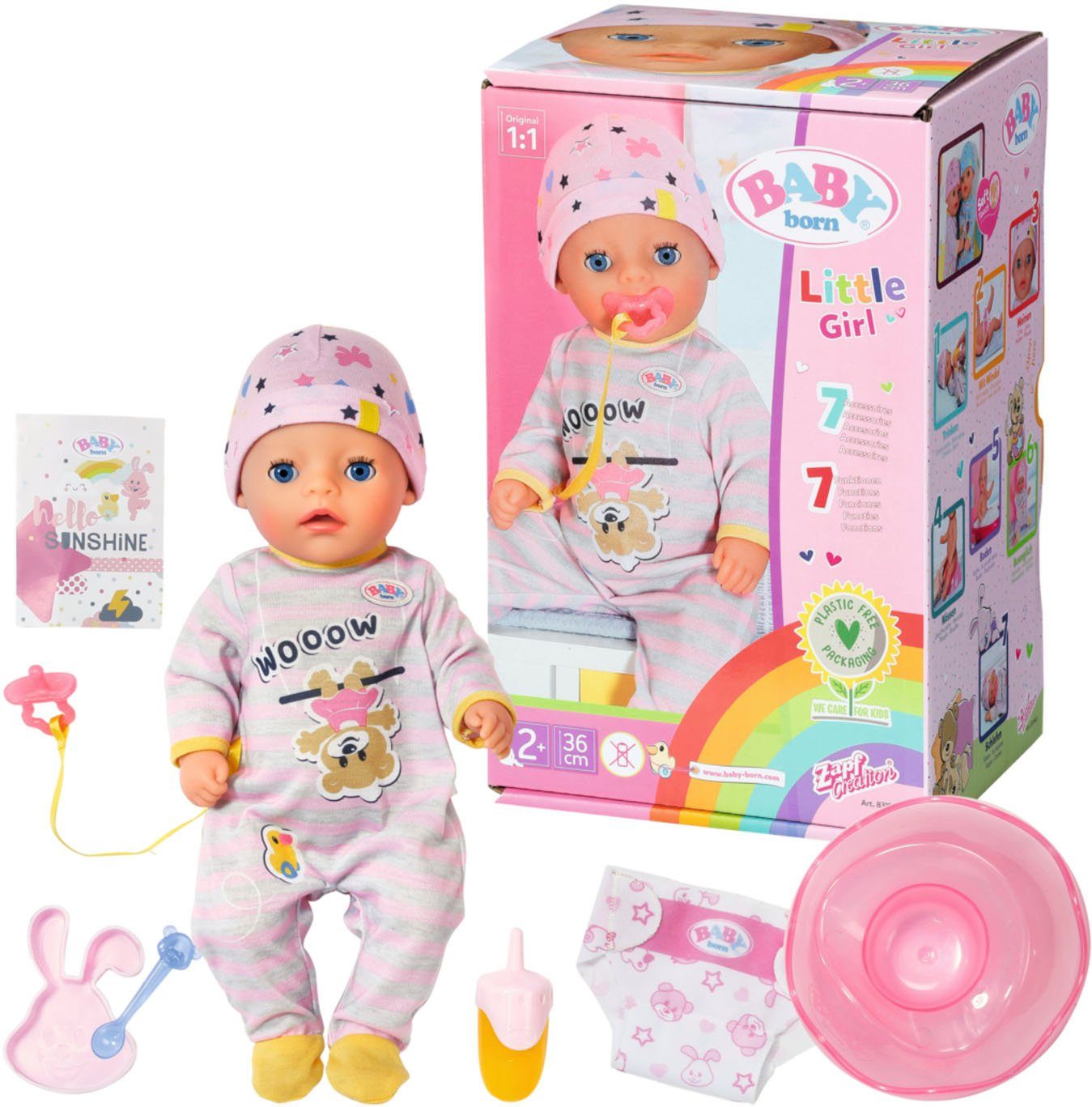 Girl, Little lebensechten mit 36 Born Touch cm, Zapf Babypuppe Baby Funktionen Creation® Soft