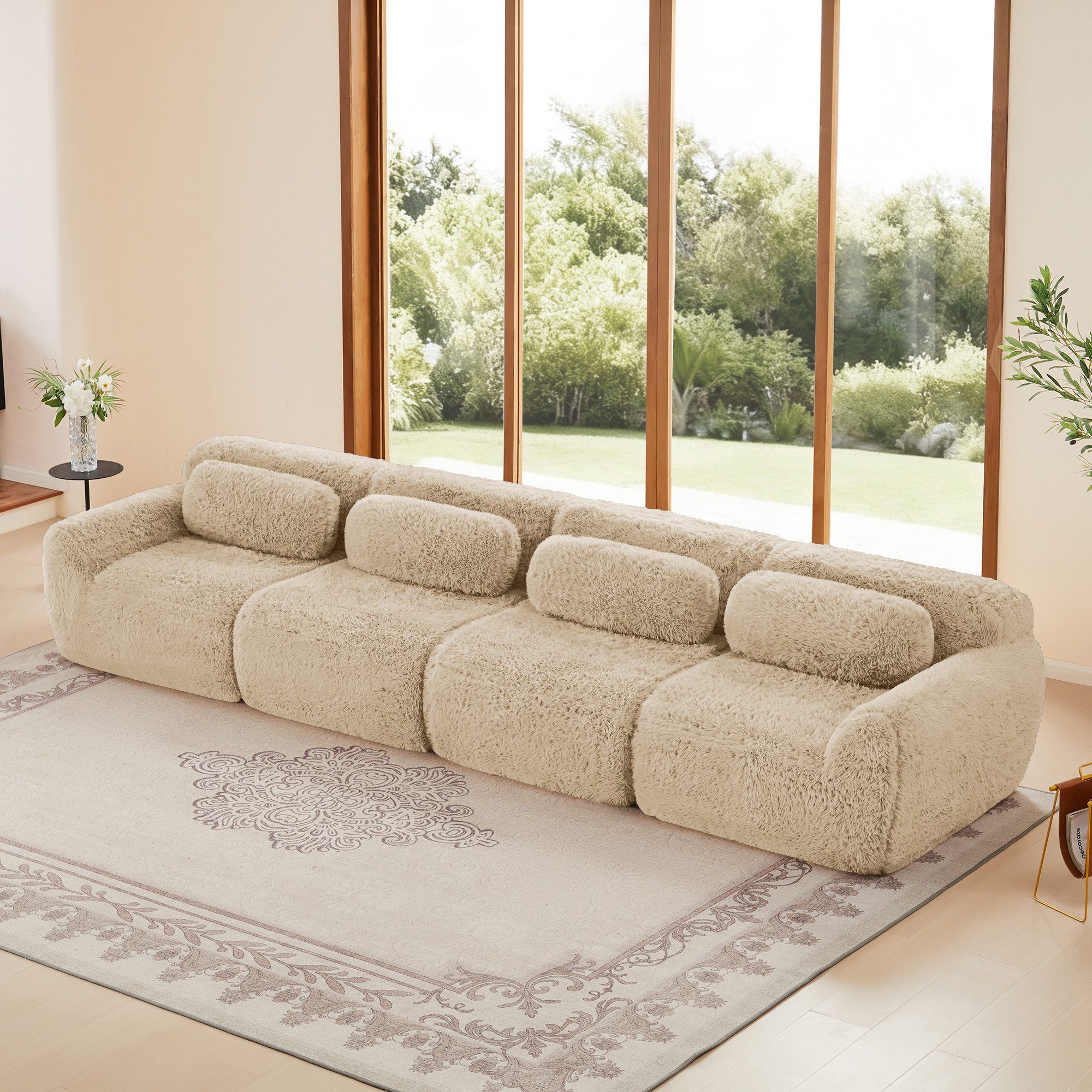 Leawin Sofa 4-Sitzer Sofa Plüsch, modular, Cloud Sofa, montagefrei, Weiches Premium-Plüschsofa mit ergonomischem Cloud-Komfort