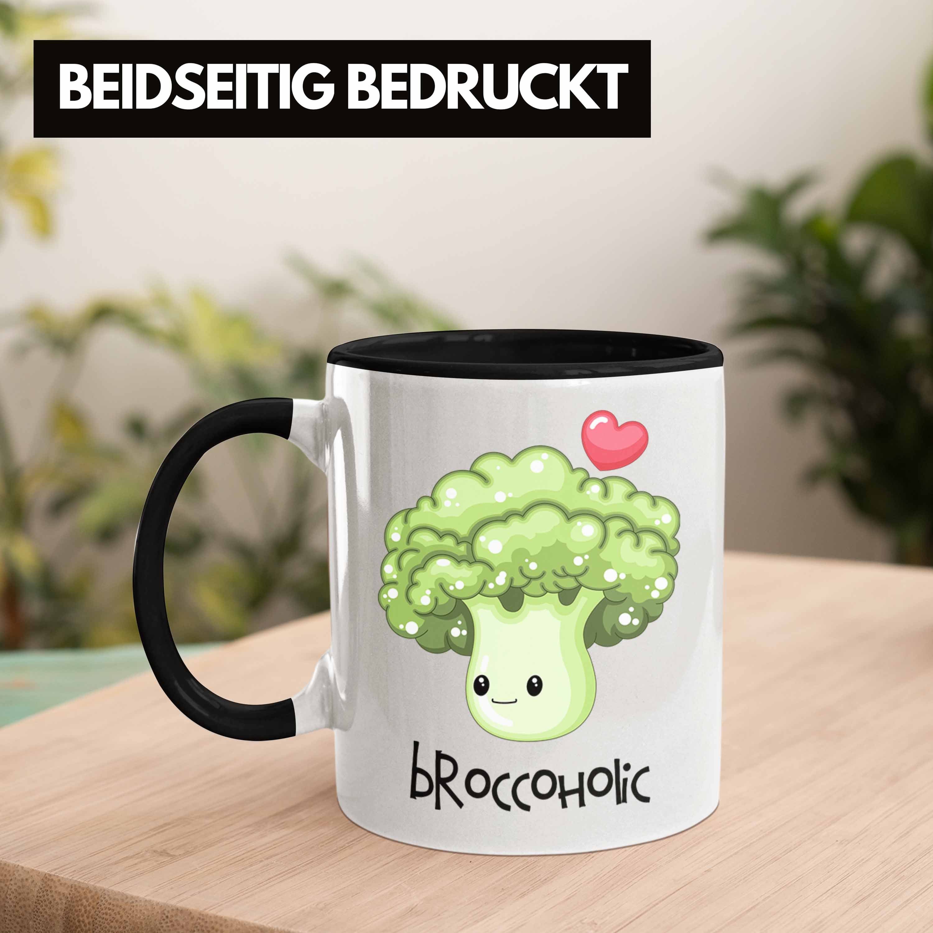 für Broccoli-Tasse Gemüseliebh Schwarz Tasse Lustige Geschenk "Broccoholic" Witziges Trendation
