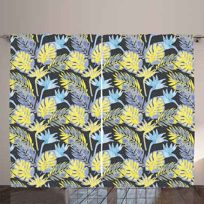 Gardine Gardinen mit Schlaufen und Haken 140 cm x 2 Vorhangbahnen, Abakuhaus, Tropisch Pop-Art Exotisches Palmblatt